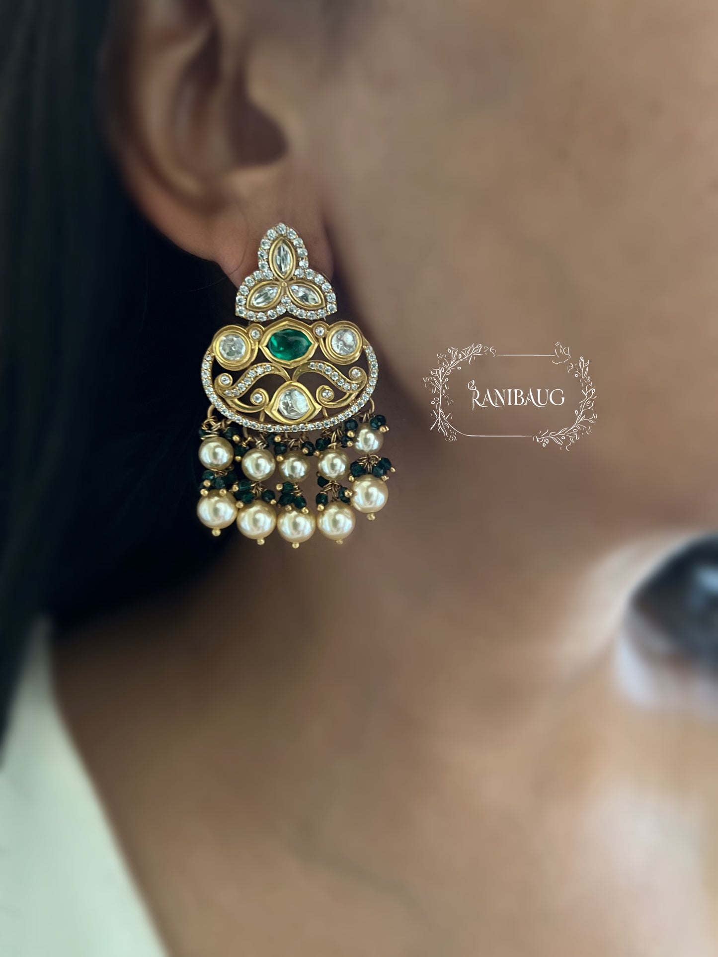 Janki Polki Studded Gold Finish Pearl Fringe Dangle Earrings By Ranibaug