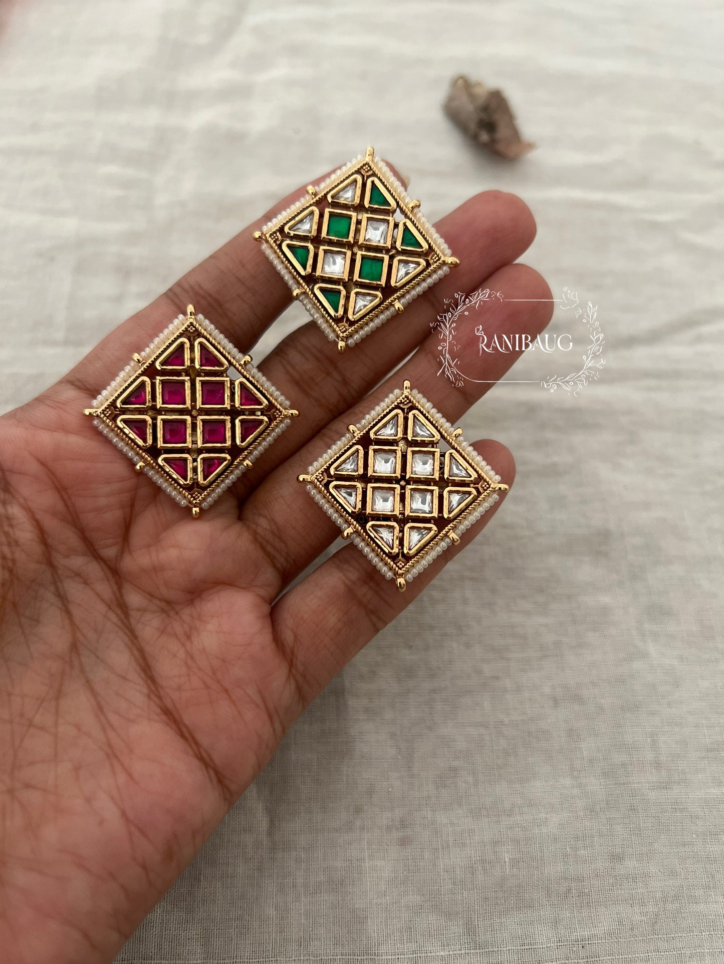 Jivika Diamond Square Shape Traditional Kundan Ring By Ranibaug