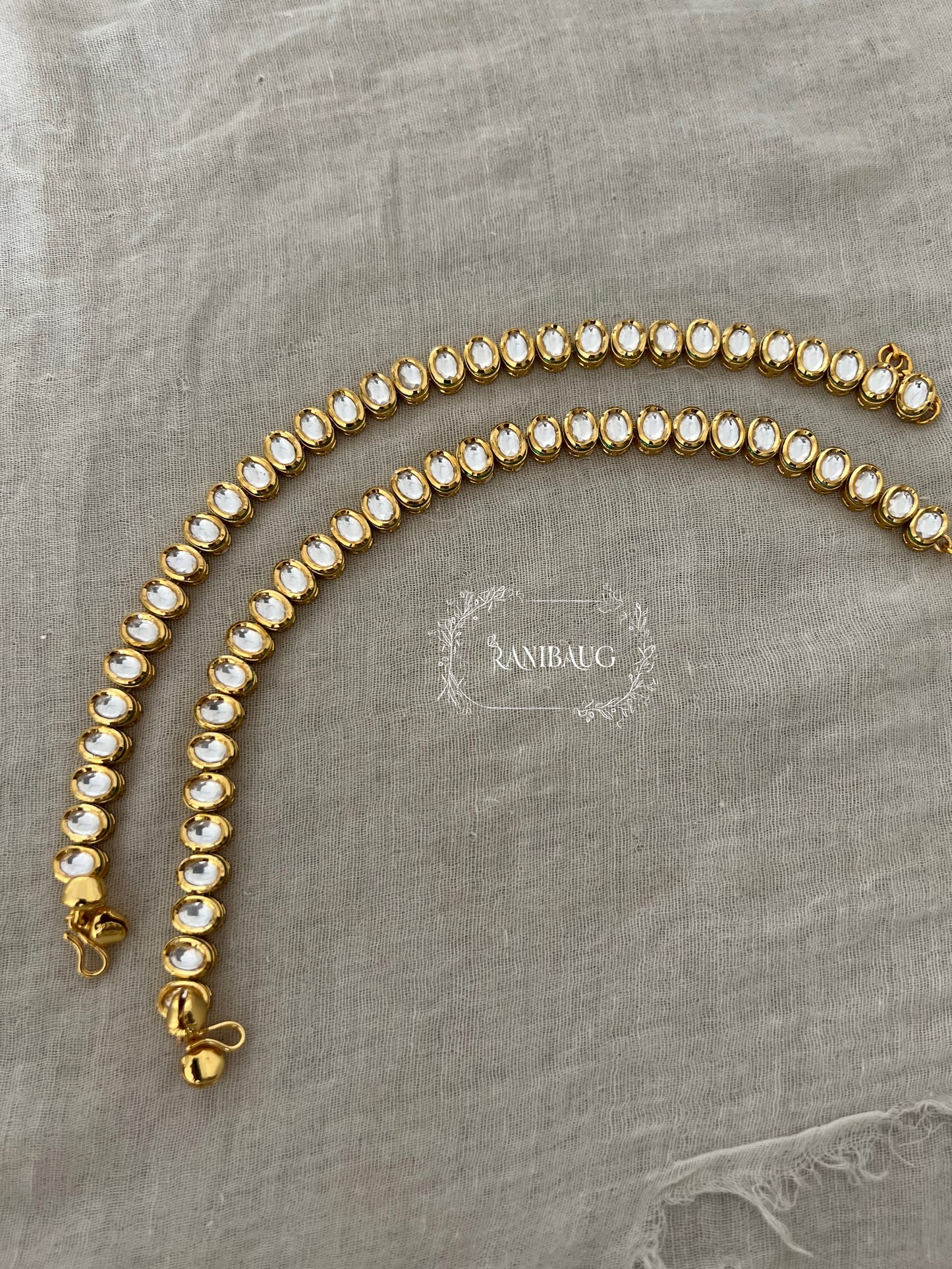 Kaiki Rich Gold Finish Oval Kundan Tennis Style Ankle Anklet Payal With Ghungroo By Ranibaug