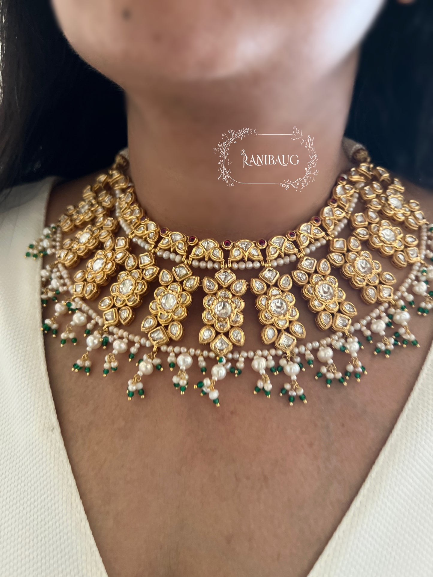 Kamakhya Kundan Bridal Jewellery Set In Premium Gold Finish And Pearl Fringes By Ranibaug