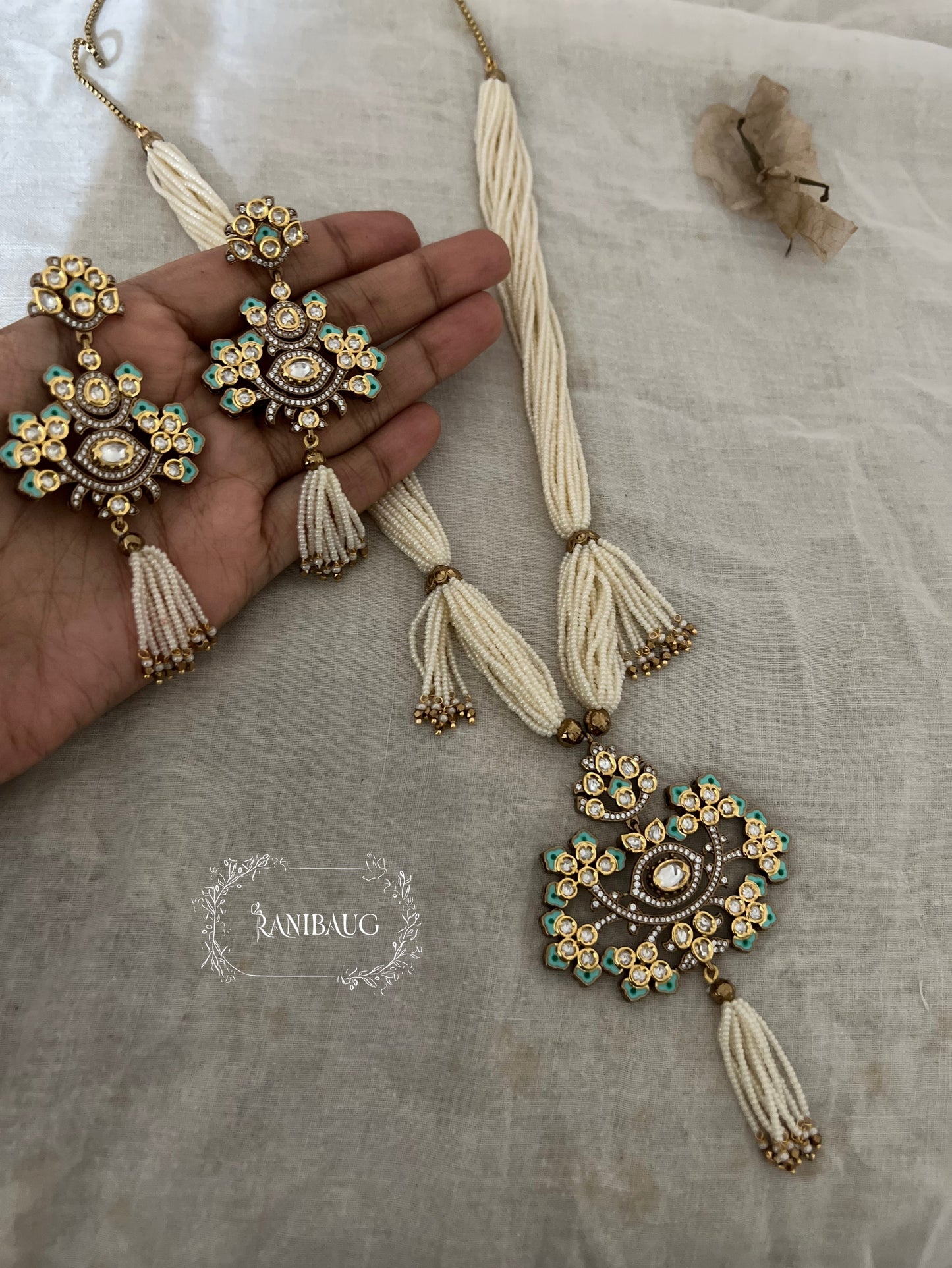 Kashvi Moti Tassel Long Indian Traditional Necklace Set By Ranibaug