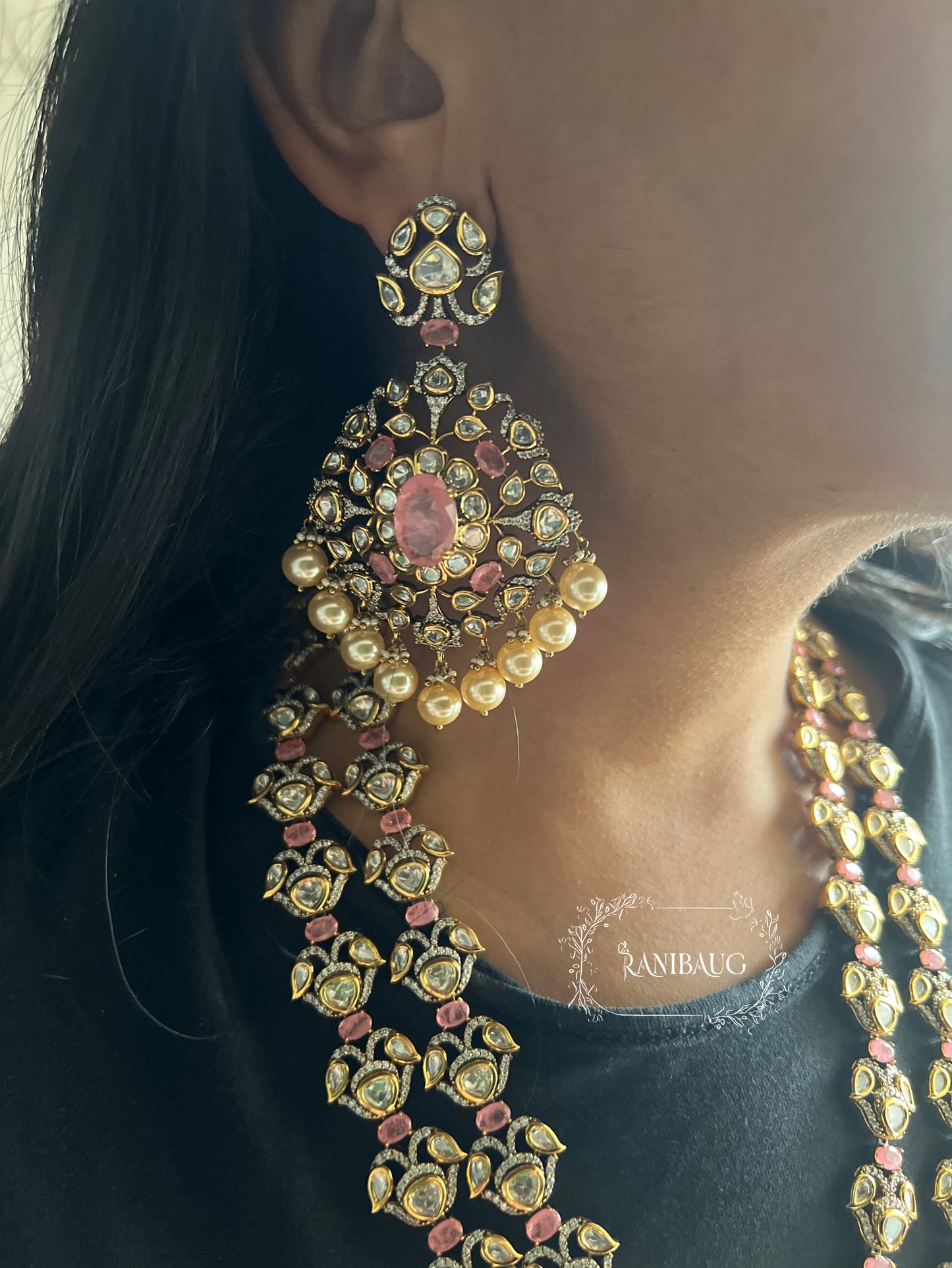 Kavya Royal Long Polki Kundan Victorian Necklace Set With Gemstone Motif By Ranibaug