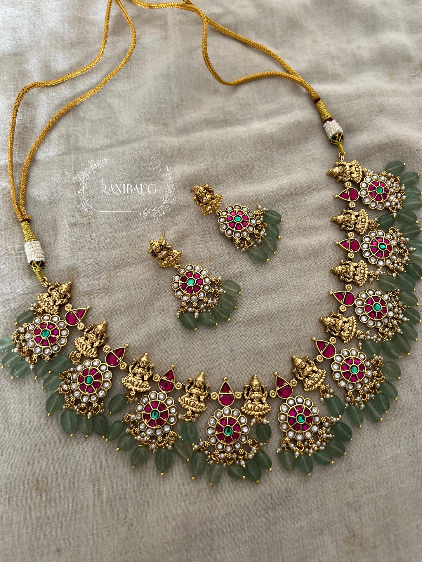Kavya Vintage Gold Finish Heritage Temple Jewellery Set By Ranibaug