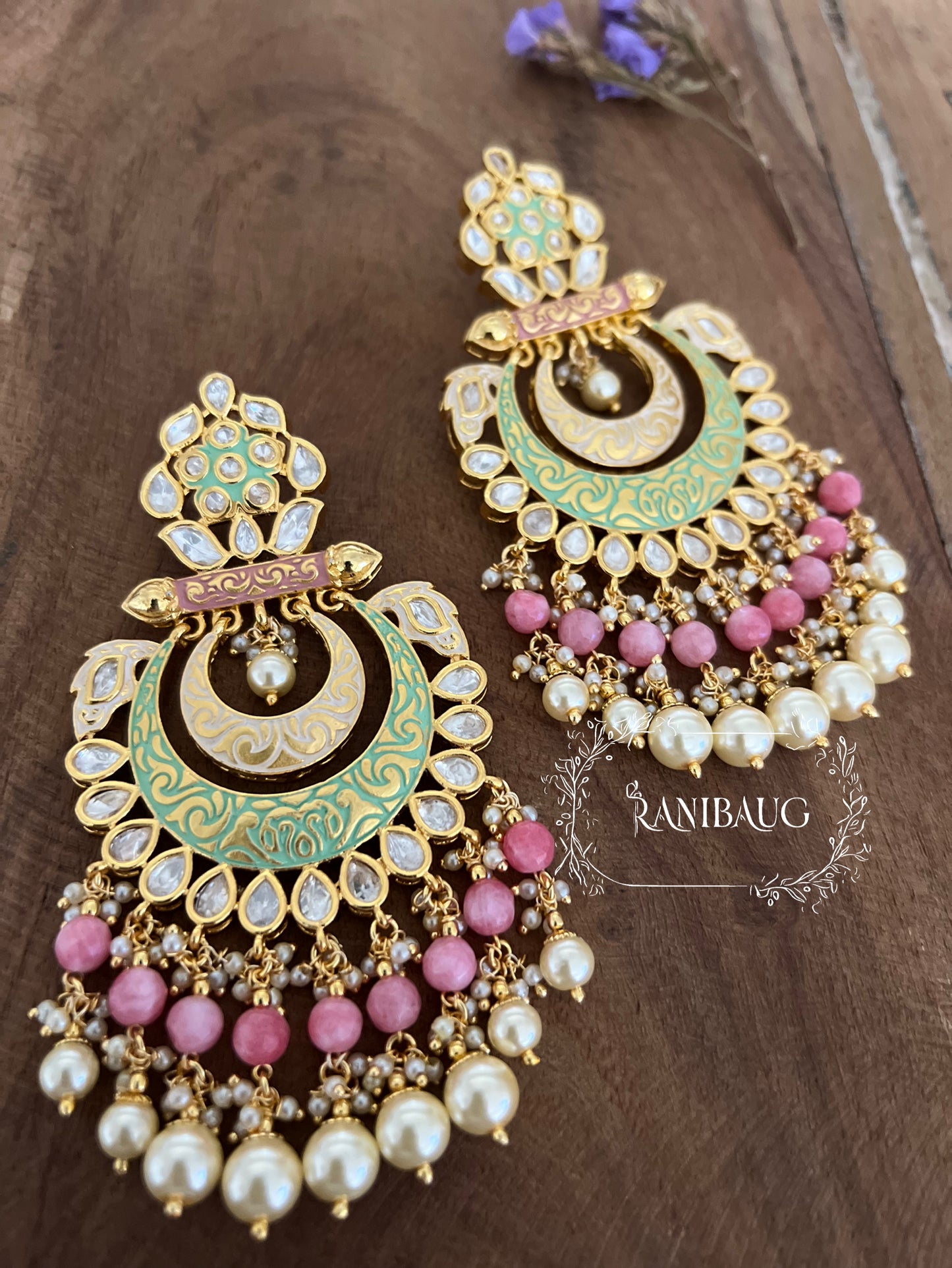 Kiran Gold Plated Polki Kundan Chandbalis | Ranibaug