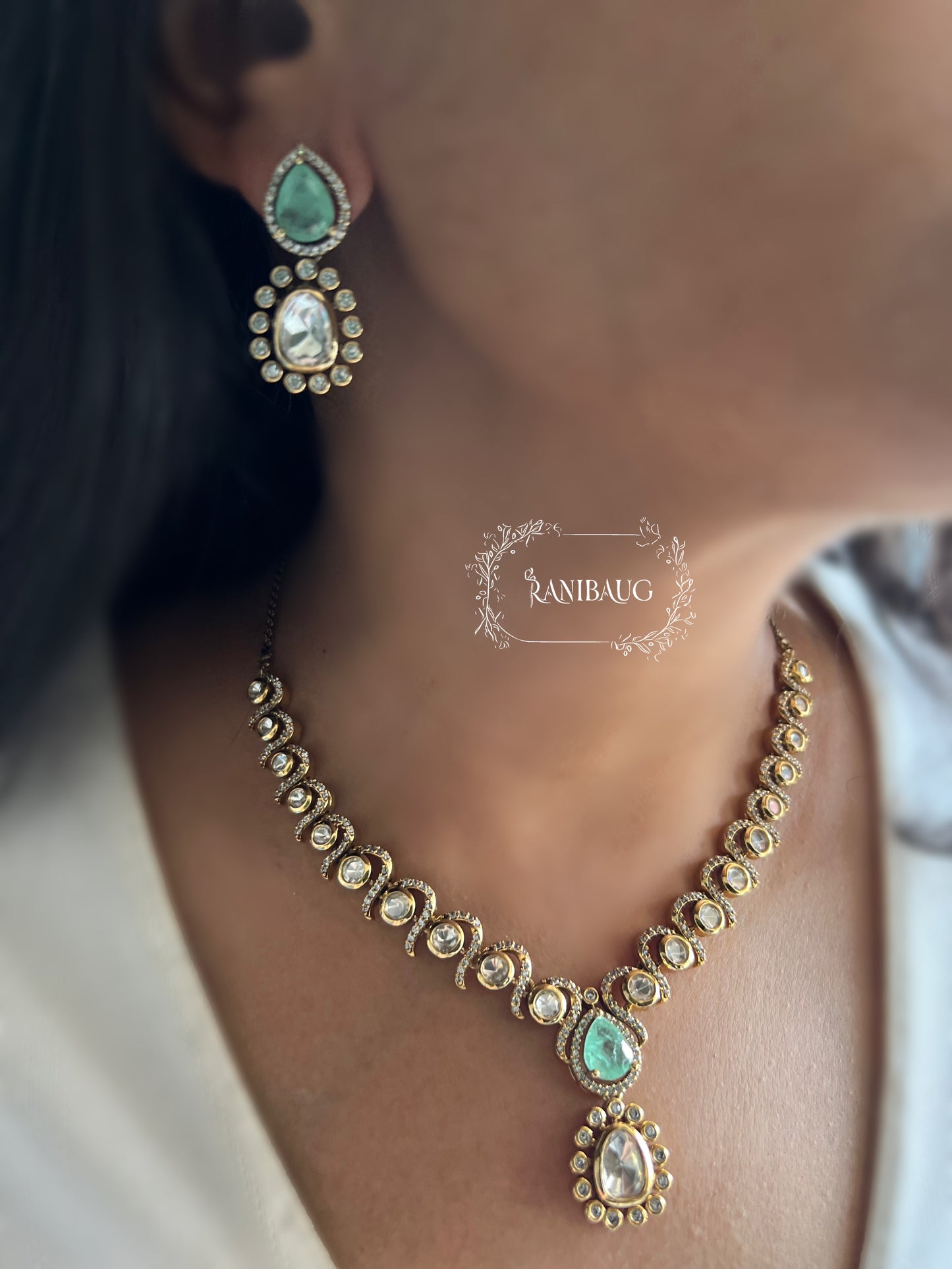 Kiyani Polki Designer Classic Victorian Gold Finish Necklace Set By Ranibaug