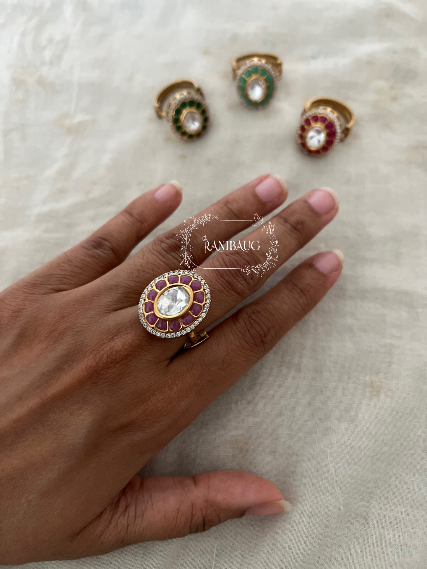 Koyena Classic Oval Gold Finish Polki Statement Ring Jewelry By Ranibaug
