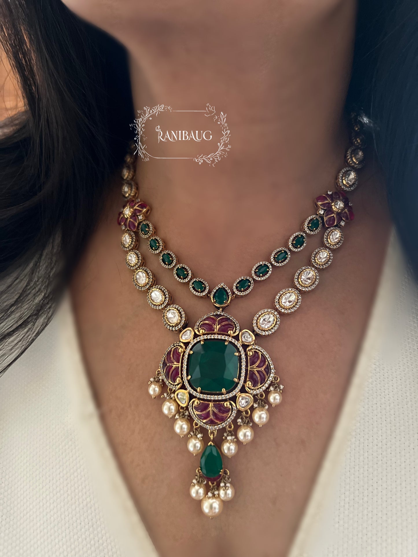 Kridha Traditional Style Gold Plated Necklace Set With Polki Kundan Studs And Creamy Pearls By Ranibaug | Premium Jewellery Collection 2026