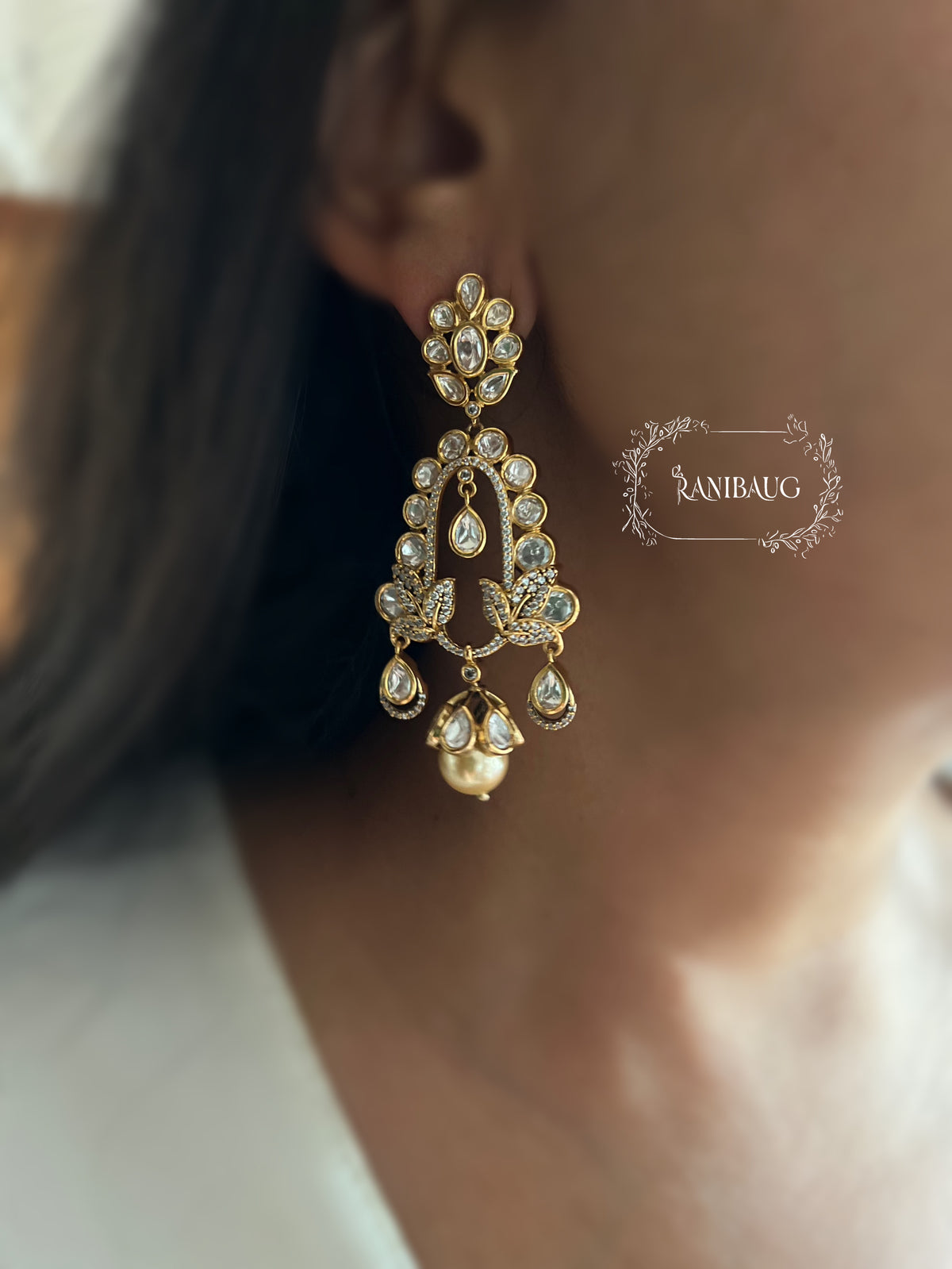 Kumud Polki Kundan Rich Gold Finish Designer Festive Earrings By Ranibaug