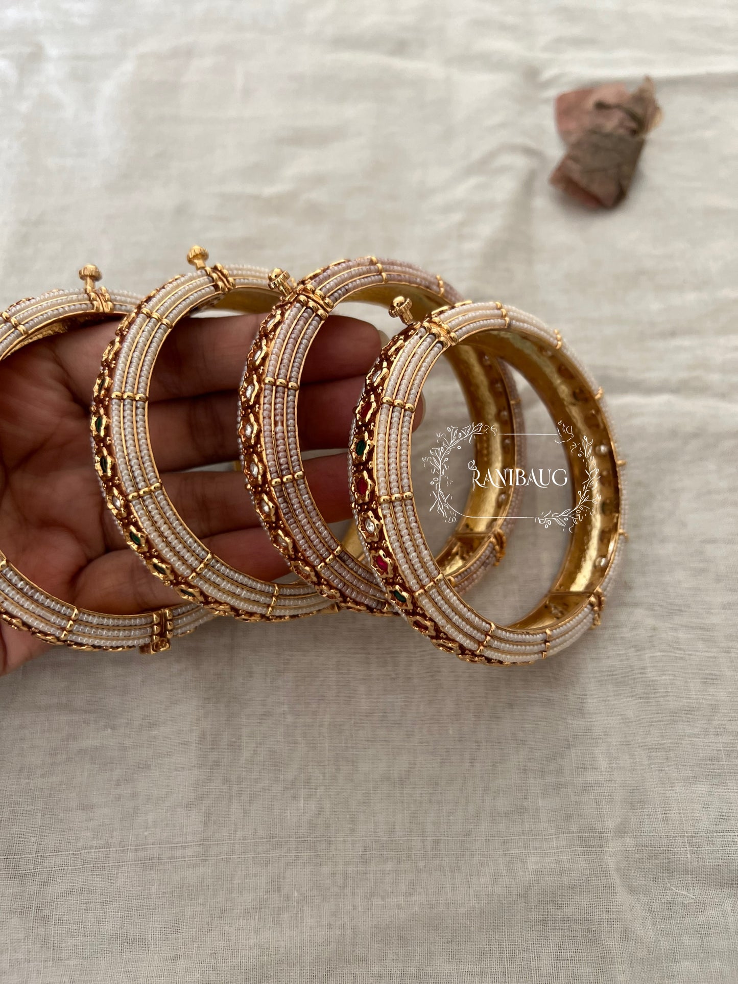 Kusum Moti Pearls Bangle Set For Saree By Ranibaug