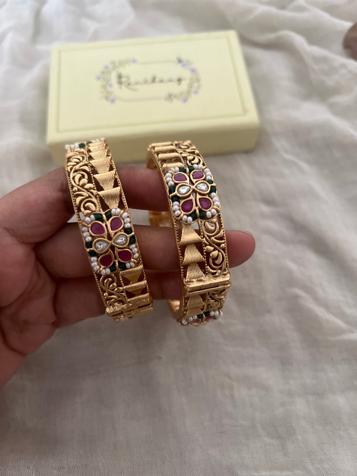 Lakshita Matte Gold Bangles Set By Ranibaug