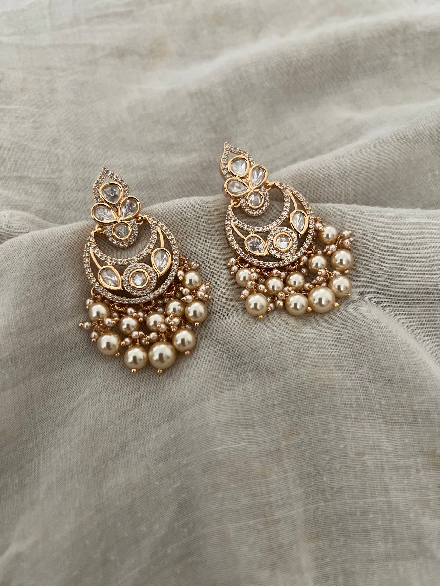 Leher Gold Polki Kundan Pearl Earrings by Ranibaug
