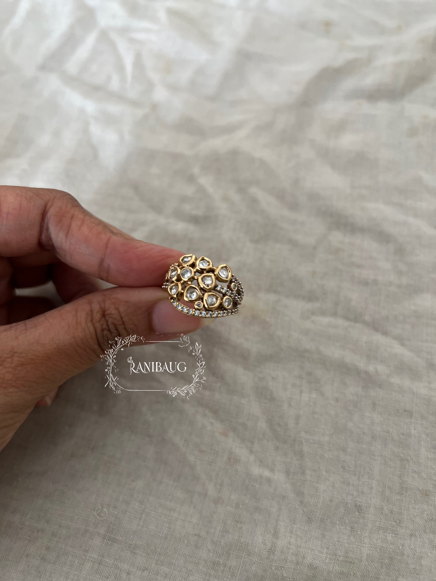 Mahika Floral Subtle Polki Bloom Layered Finger Ring Festive Jewelry By Ranibaug