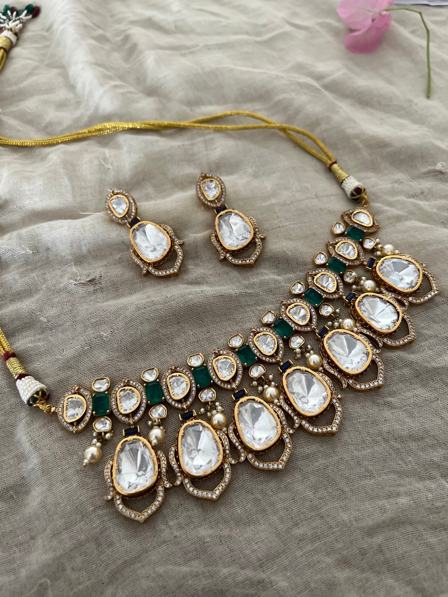 Mahima Bold Huge Polki Kundan Necklace In Rich Gold Plating Jewellery Set By Ranibaug