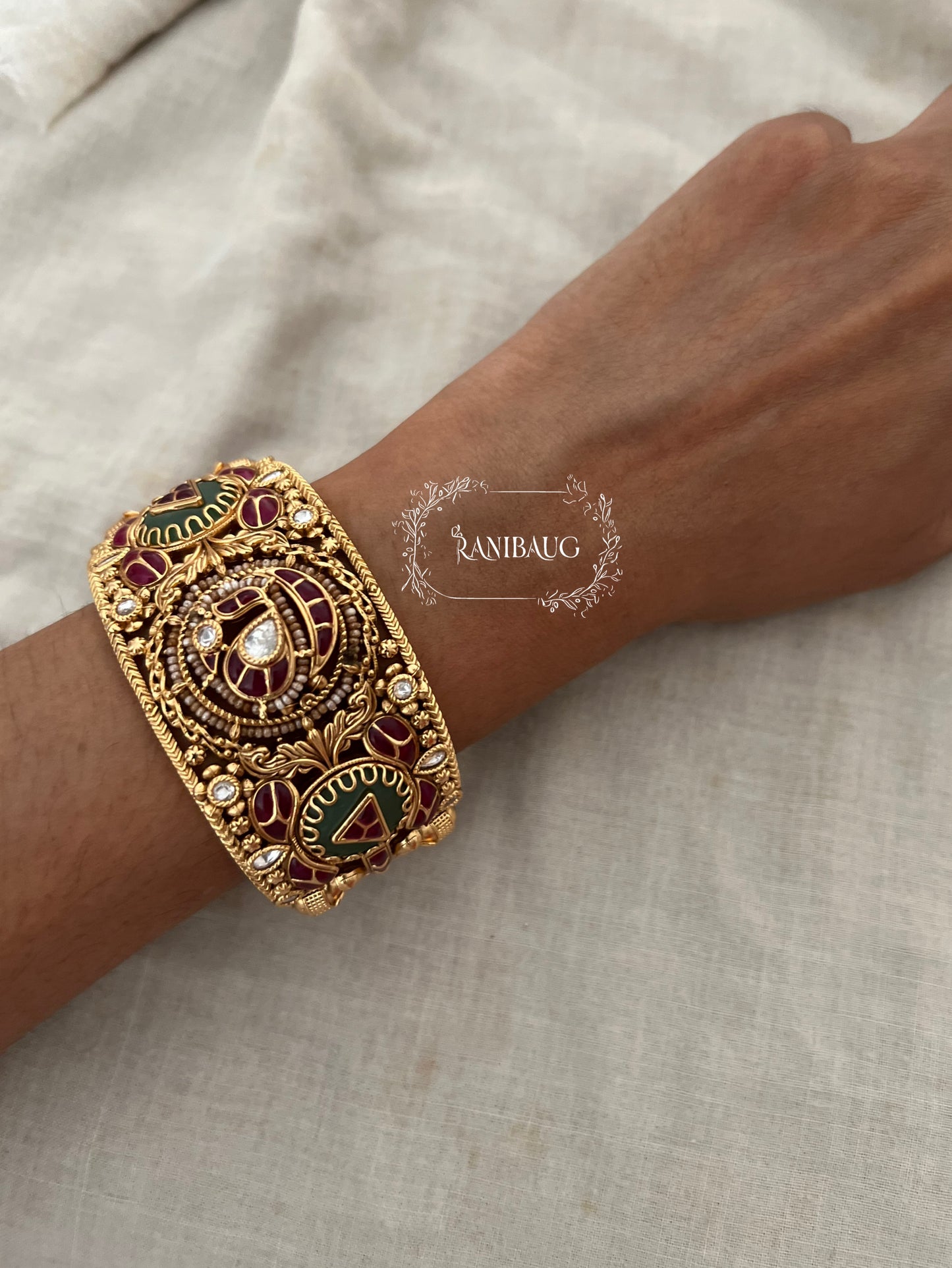 Mahima Rich Gold Finish Intricate Designer Heritage Bangle Jewelry By Ranibaug