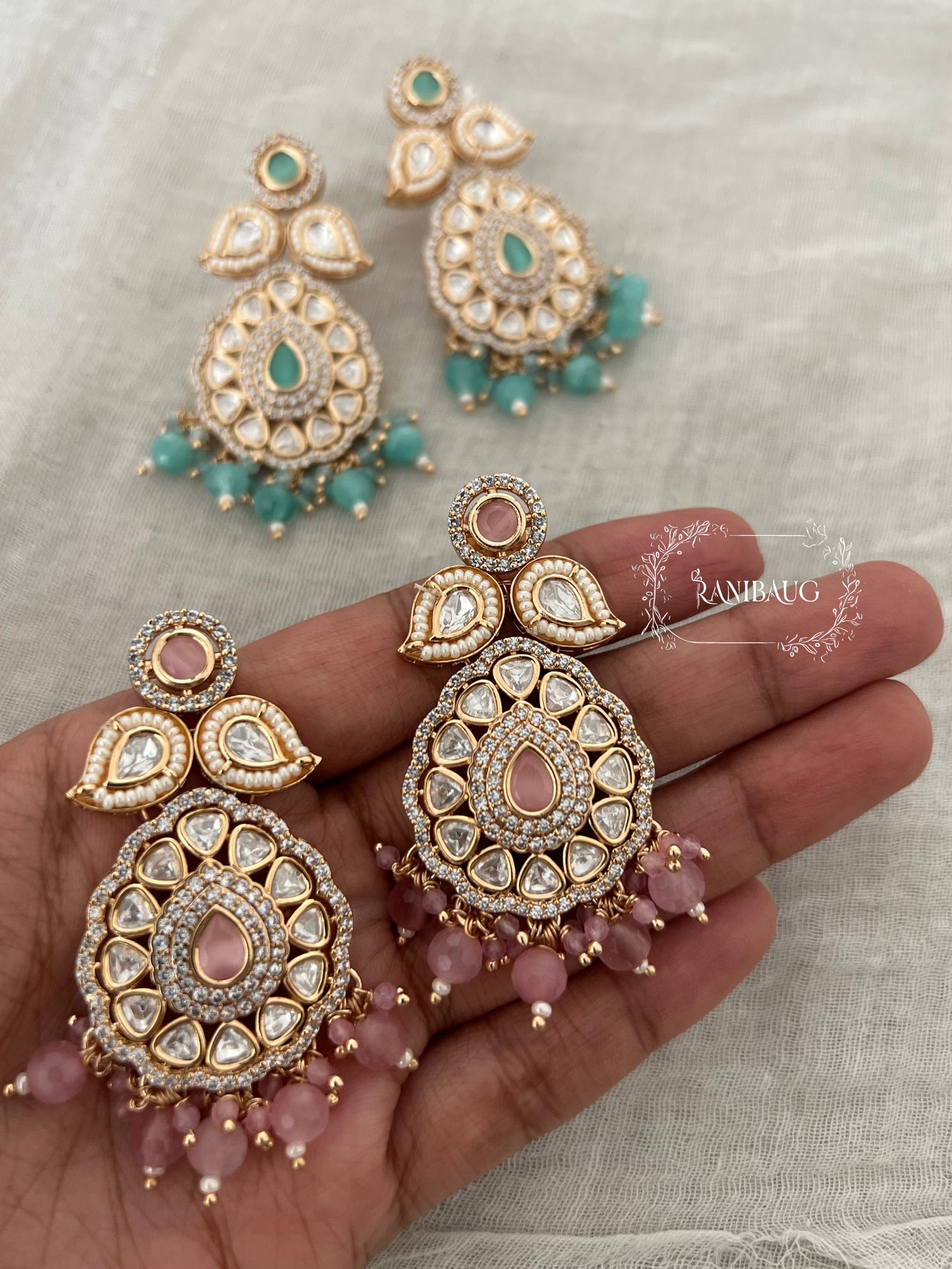 Manikarnika Kundan Earrings With Mossainite Diamond | Ranibaug