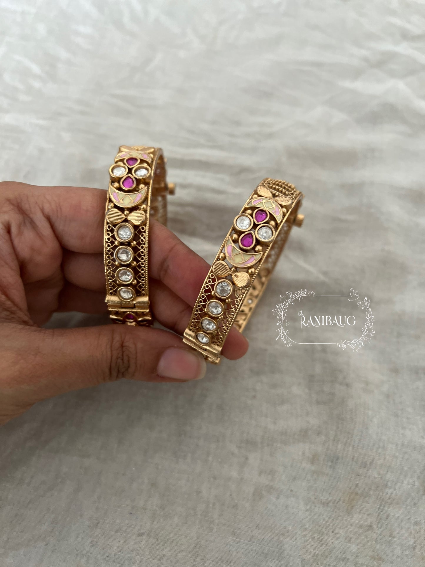 Manrekha Traditional Temple Kundan Bangles For Women Gold By Ranibaug
