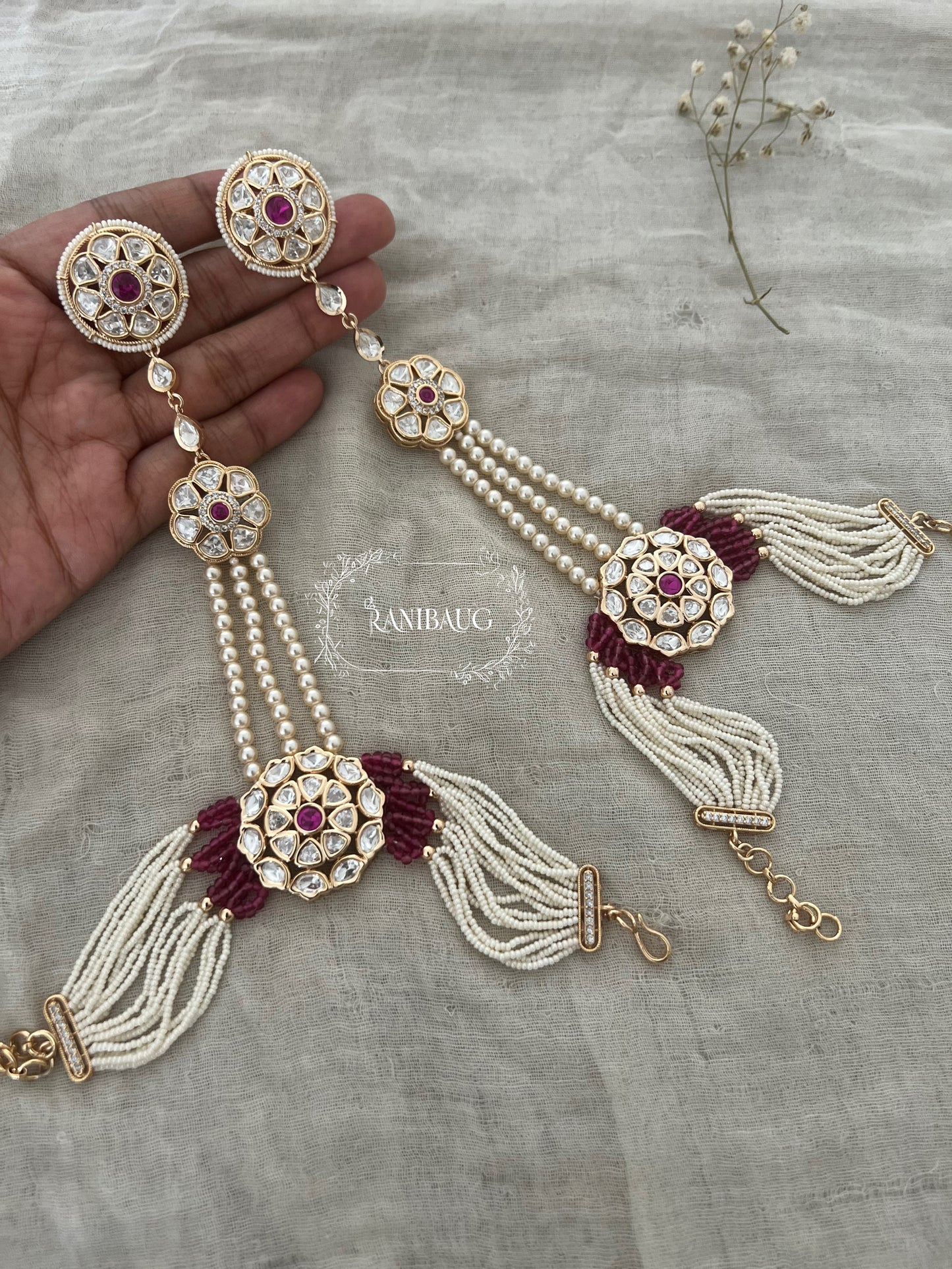 Manvi Ruby Polki Kundan And Pearl Traditional Hathphool | Ranibaug
