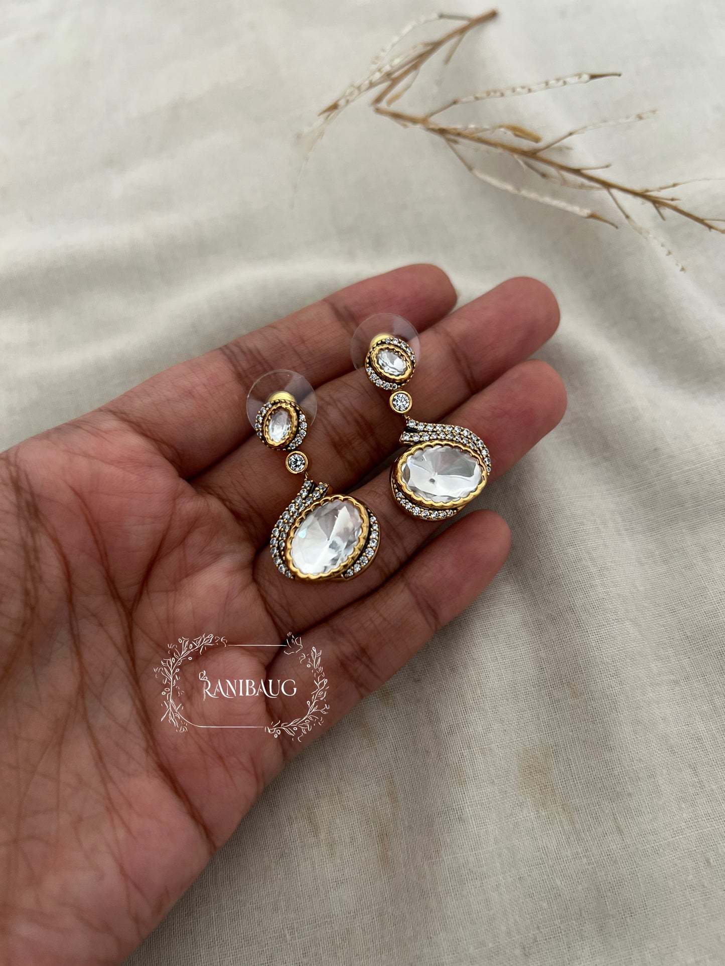 Manvi Unique Latest Designer Oversized Polki Kundan Stud Earrings In Victorian Finish By Ranibaug