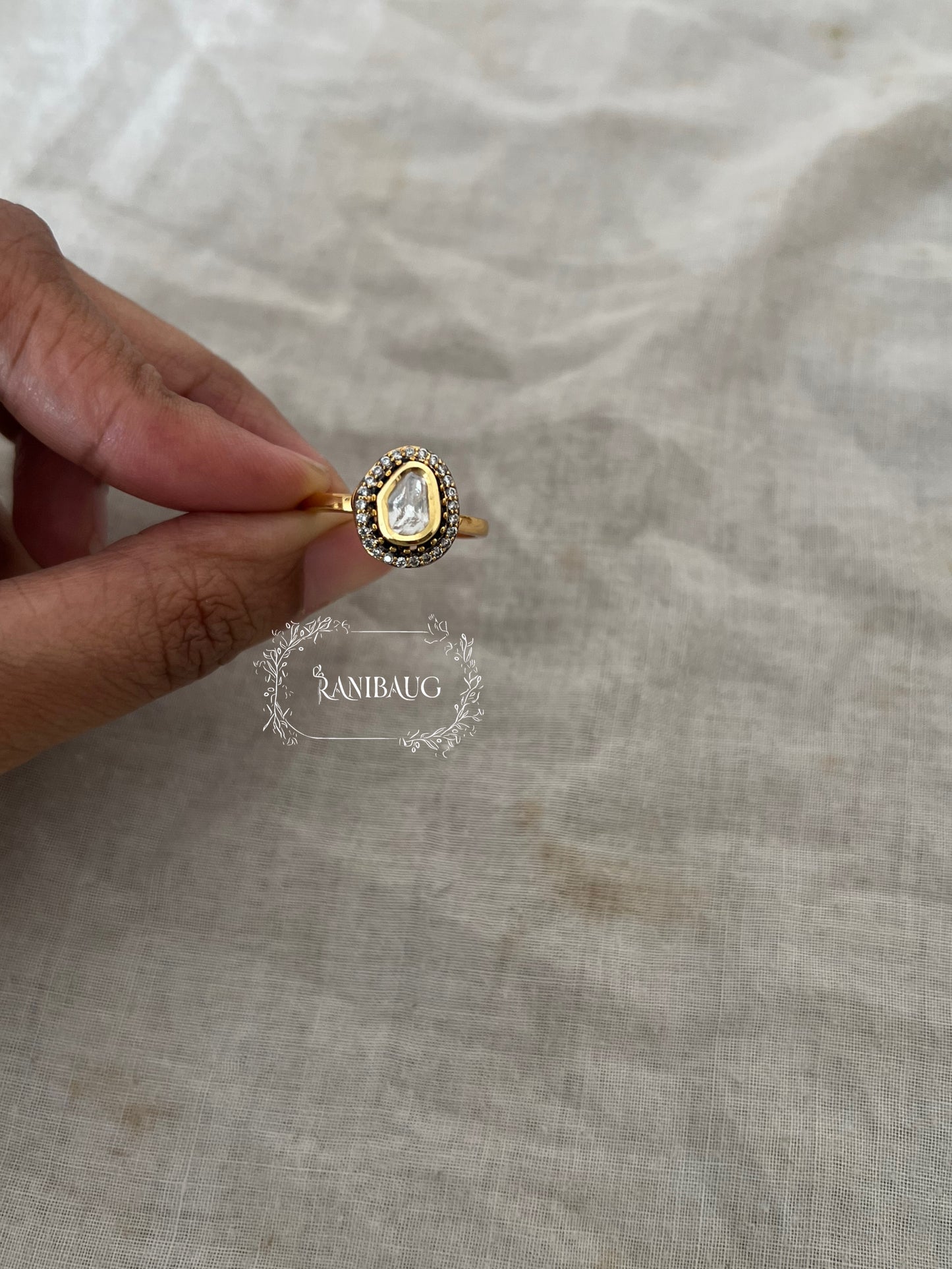 Maya Minimal Mossainite Solitaire Inspired Ring For Every Occassion In Rich Gold Tone By Ranibaug
