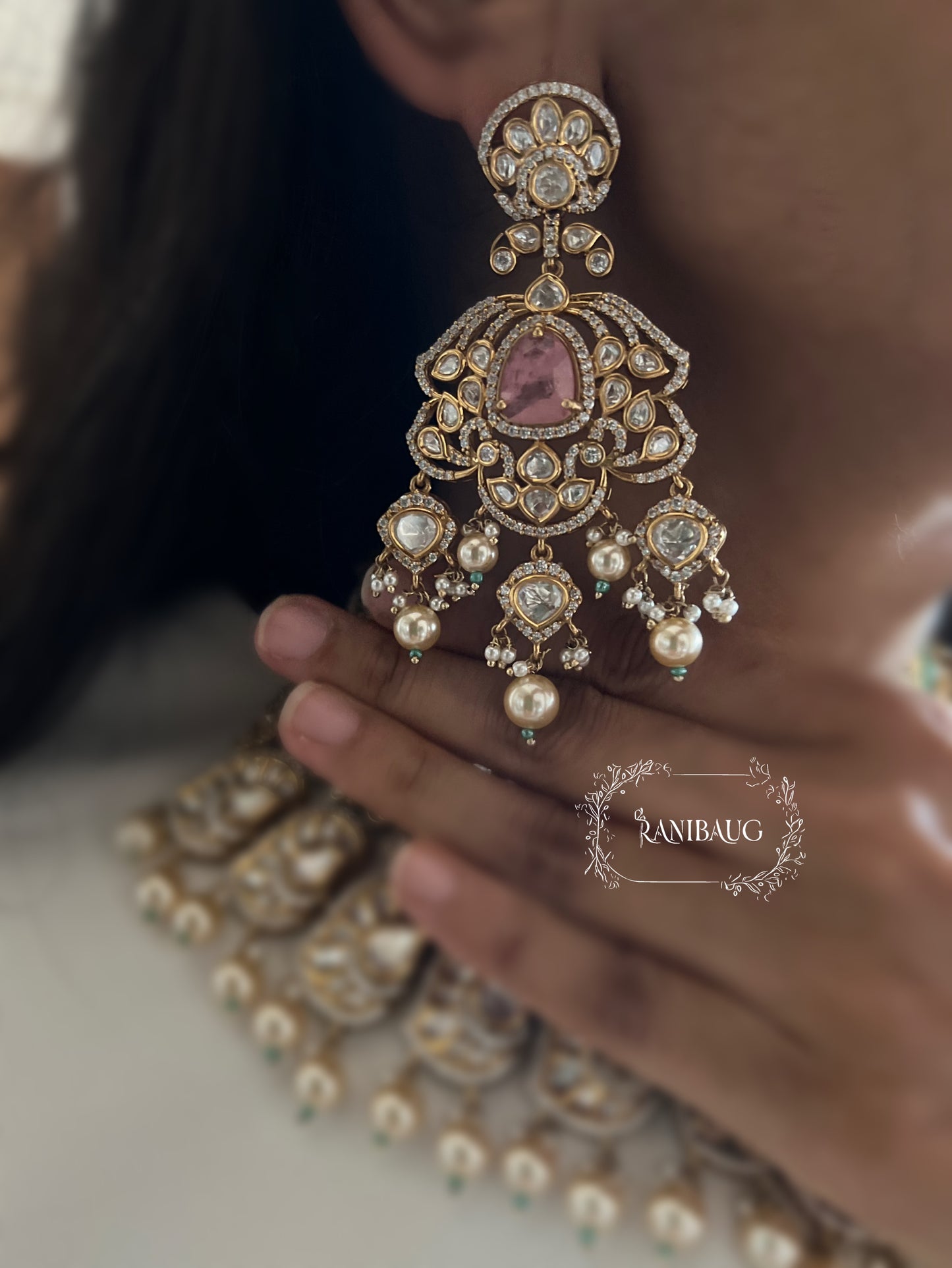 Maya Rajvaadi Emerald And Ruby Kundan Gold Finish Bridal Necklace Jewellery Set By Ranibaug