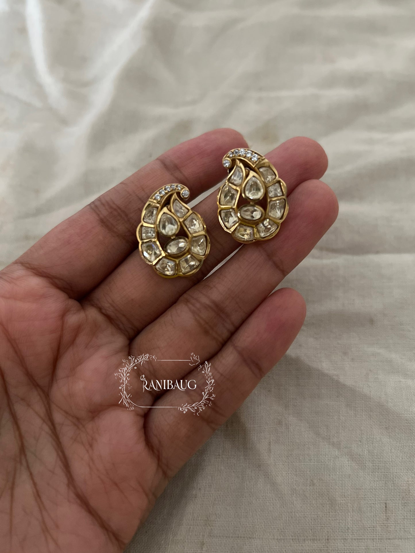Mayurangi Teardrop Traditional Style Designer Kundan Studded Premium Gold Finish Ear Studs By Ranibaug