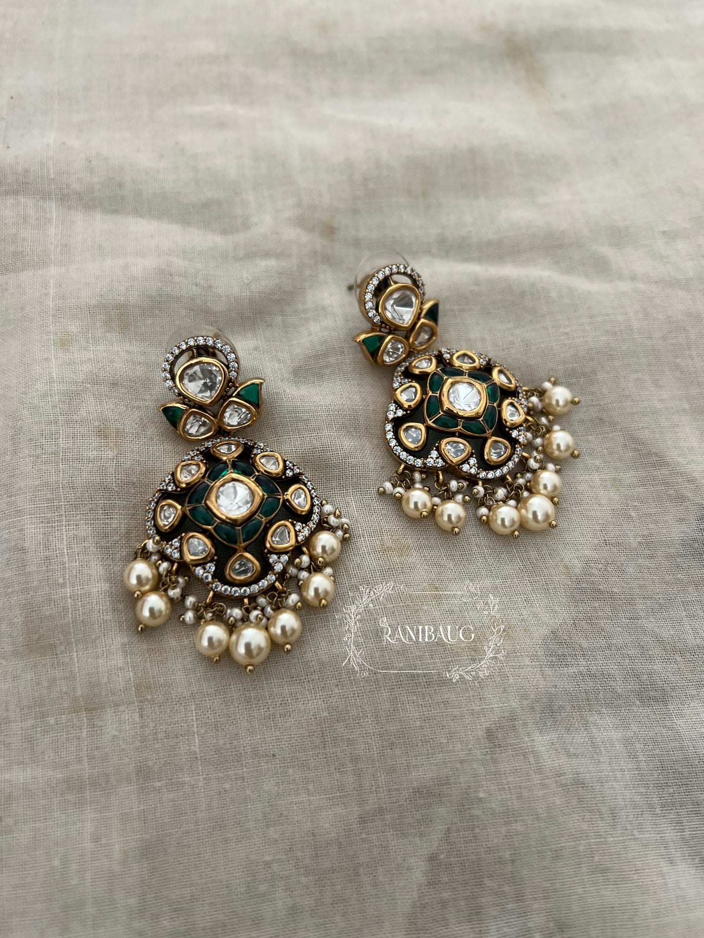 Meghna Victorian Polki Studded Pearl Adorned Festive Earrings Jewelry By Ranibaug