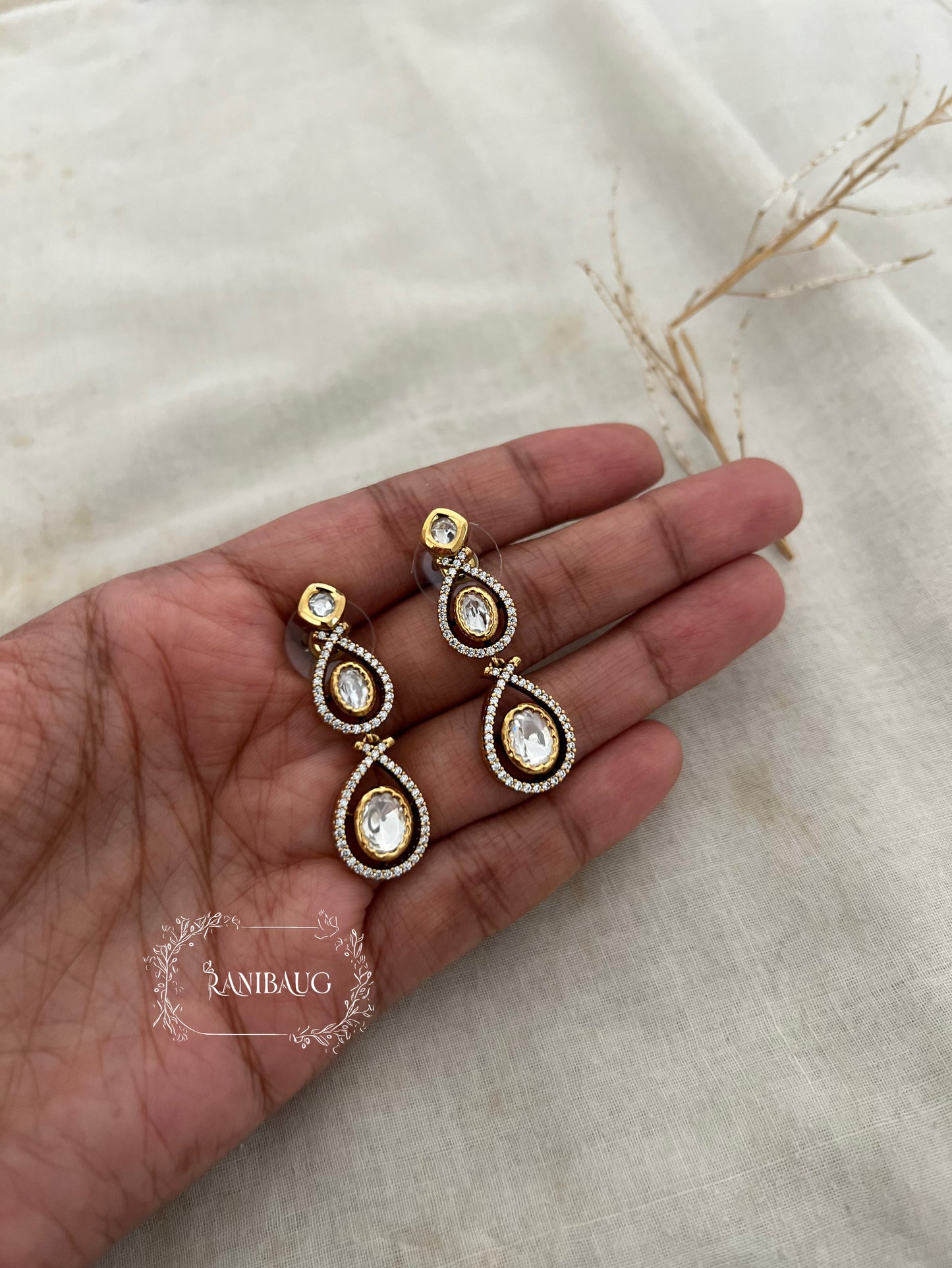 Mihika Teardrop Stylish Polki Stud Earrings By Ranibaug