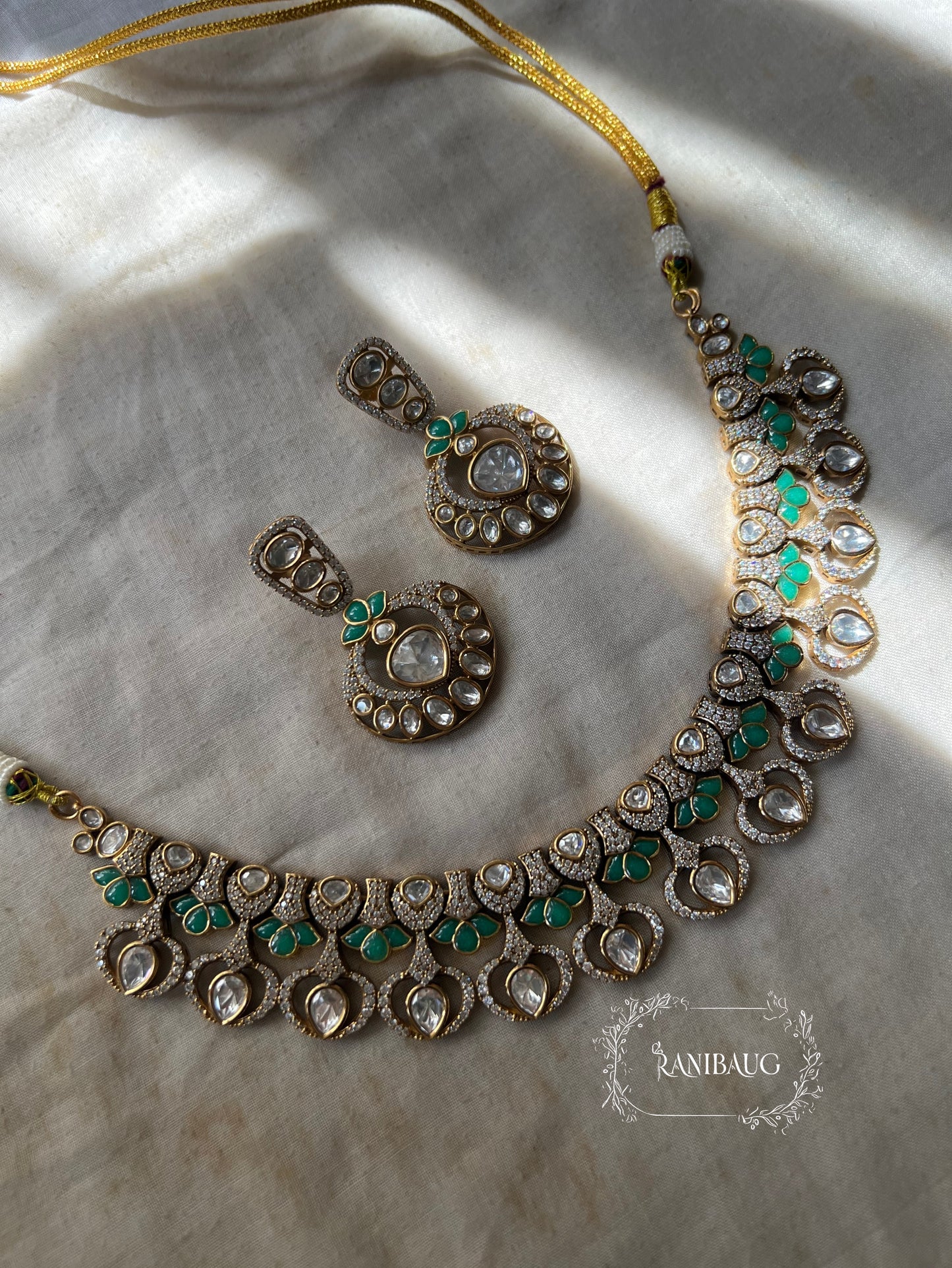 Misha Mossainite Vintage Royal Raindrop In Rich Victorian Finish Necklace Set By Ranibaug | Latest Jewellery Set Collection