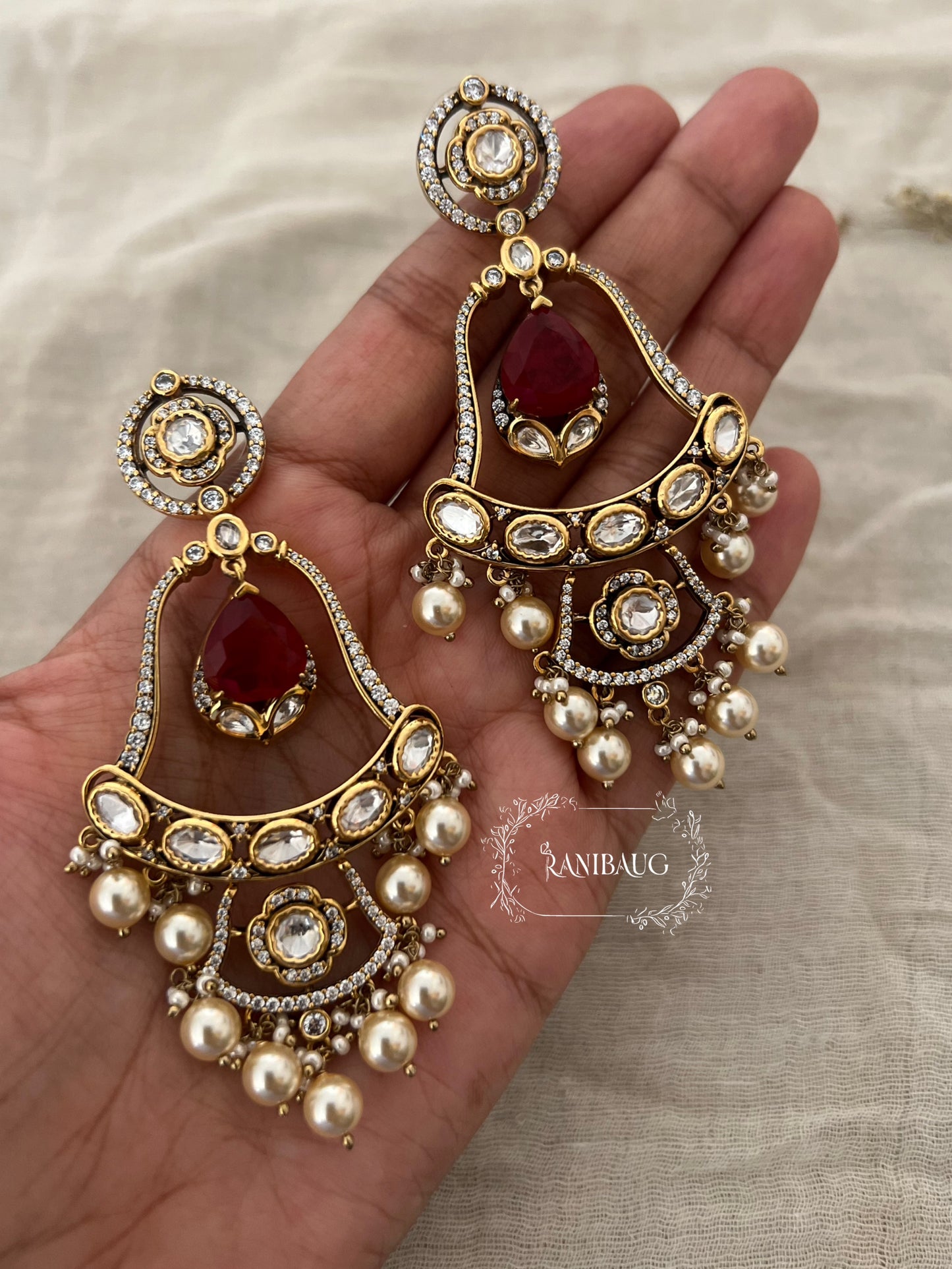 Mohini Polki Kundan Pearl Bell Shaped Unique Design Earrings | RB