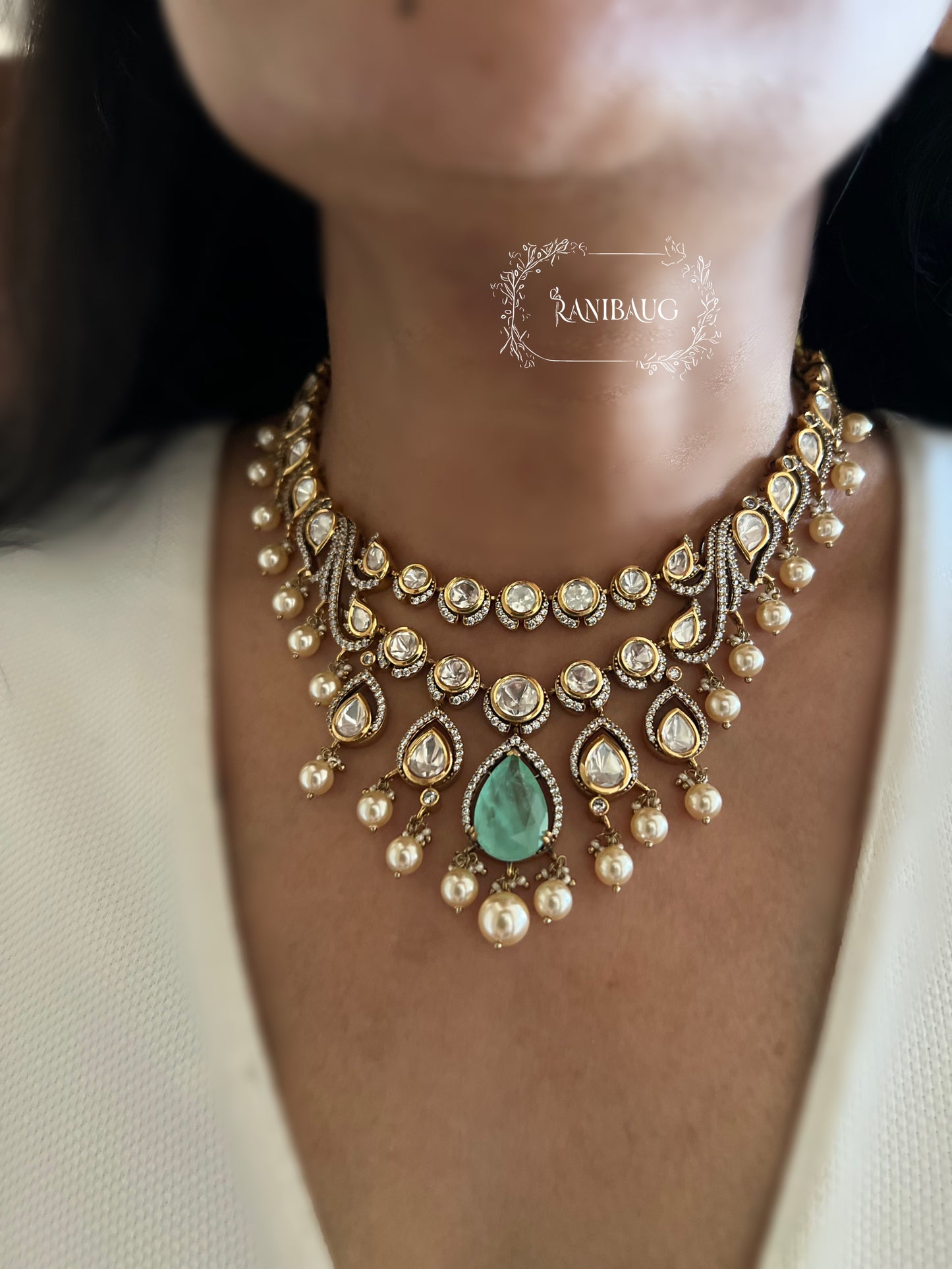 Muskaan Antique Polki Necklace Set With Pearl Drops By Ranibaug | 2026 Festive Jewellery Set Collection