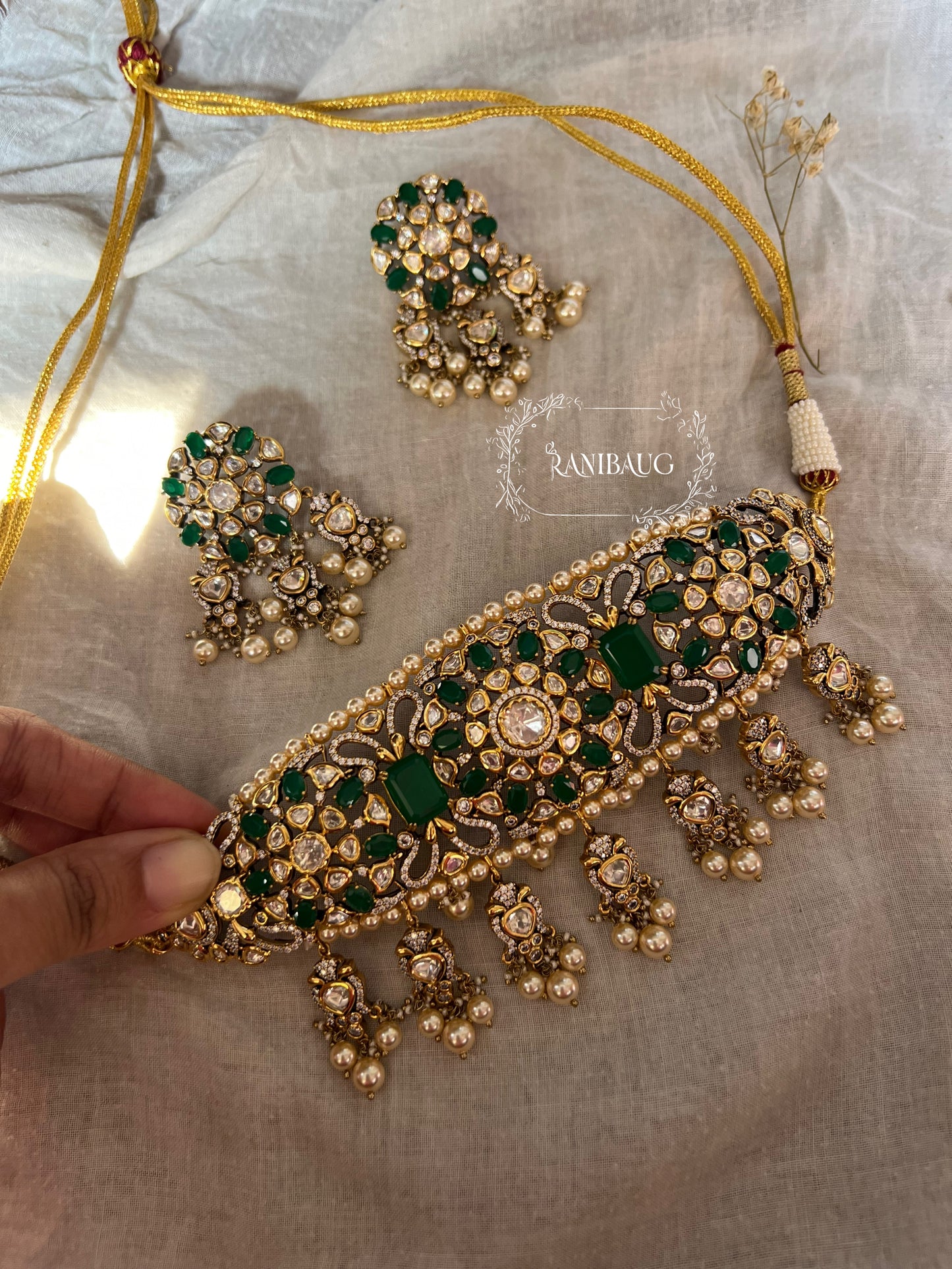 Nandini Indian Traditional Colored Gemstones Studded Choker Necklace Set By Ranibaug