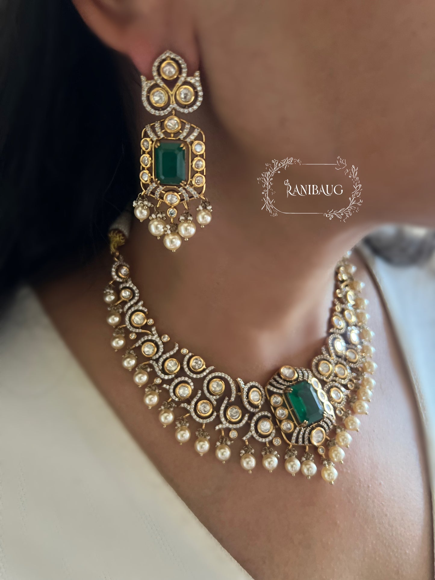 Nilakshi Gold Finish Rich Pearl Adorned Polki Studded Royal Statement Necklace Set By Ranibaug