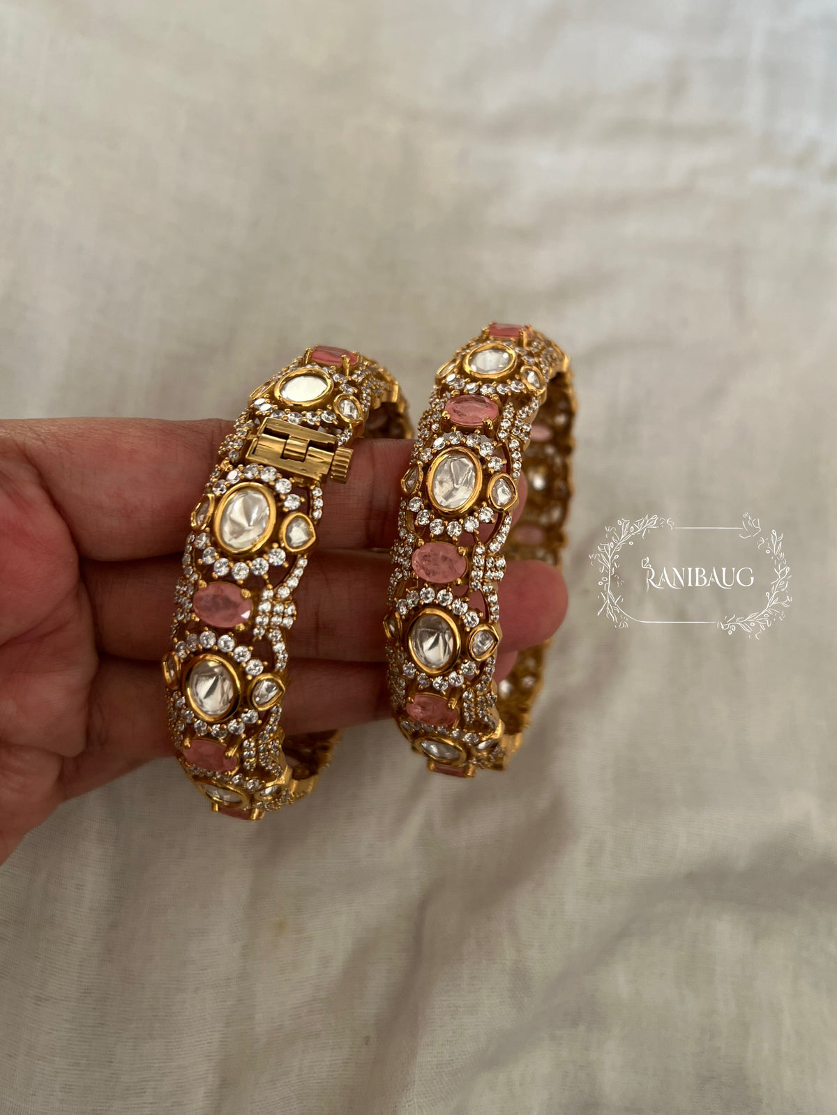 Niranjana Polki Rich Gold Finish Pastel Stones Statement Festive Bangles By Ranibaug