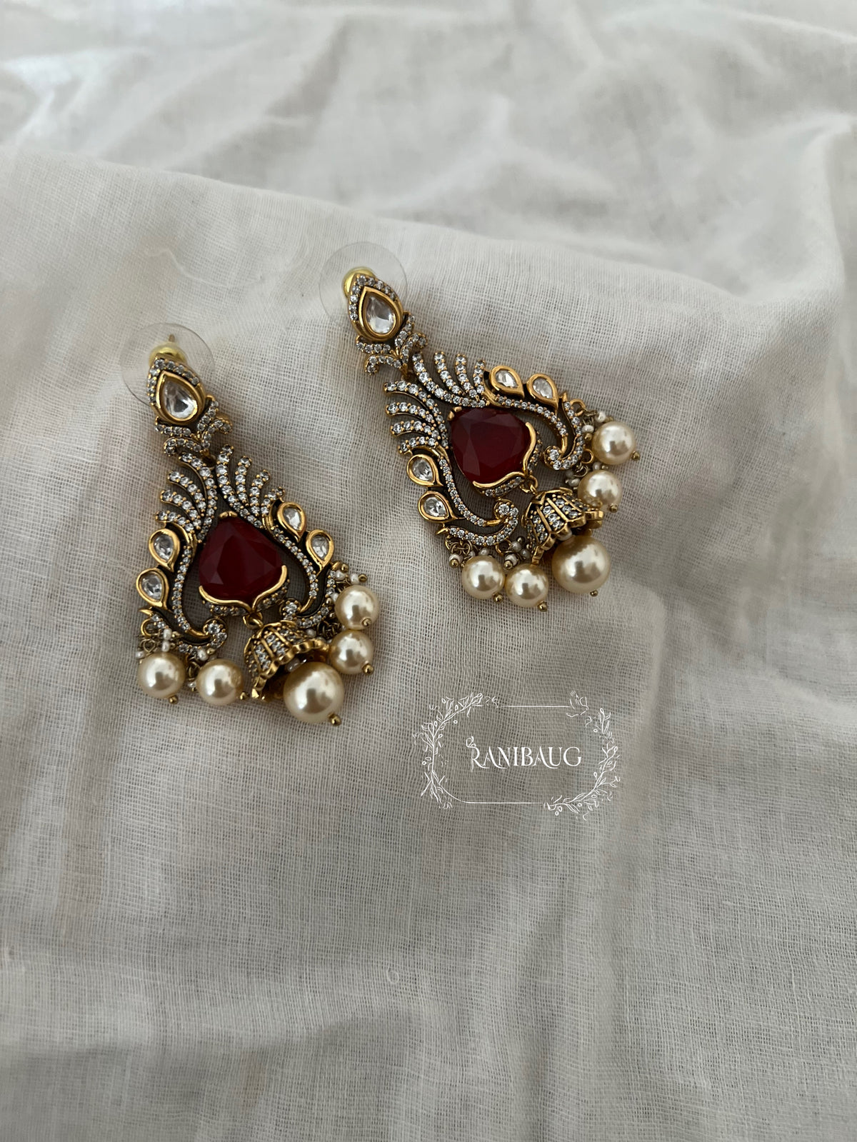 Nishka Vintage Polki Pearl Festive Chandbali By Ranibaug