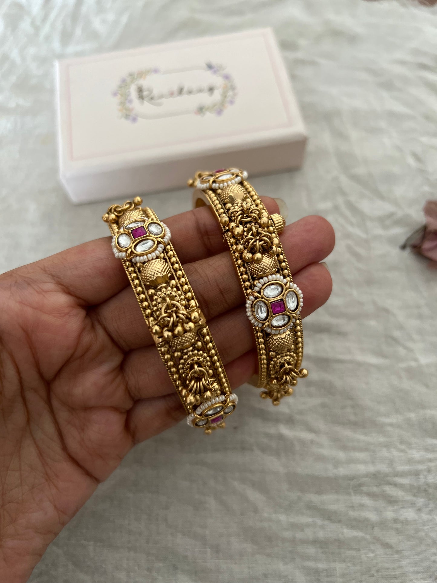 Nitika Kundan Gold Bangle Bracelet By Ranibaug