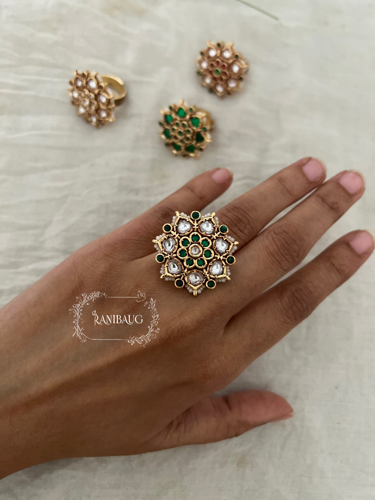 Nitya Floral Motif Kundan Multicolor Ring For Women By Ranibaug