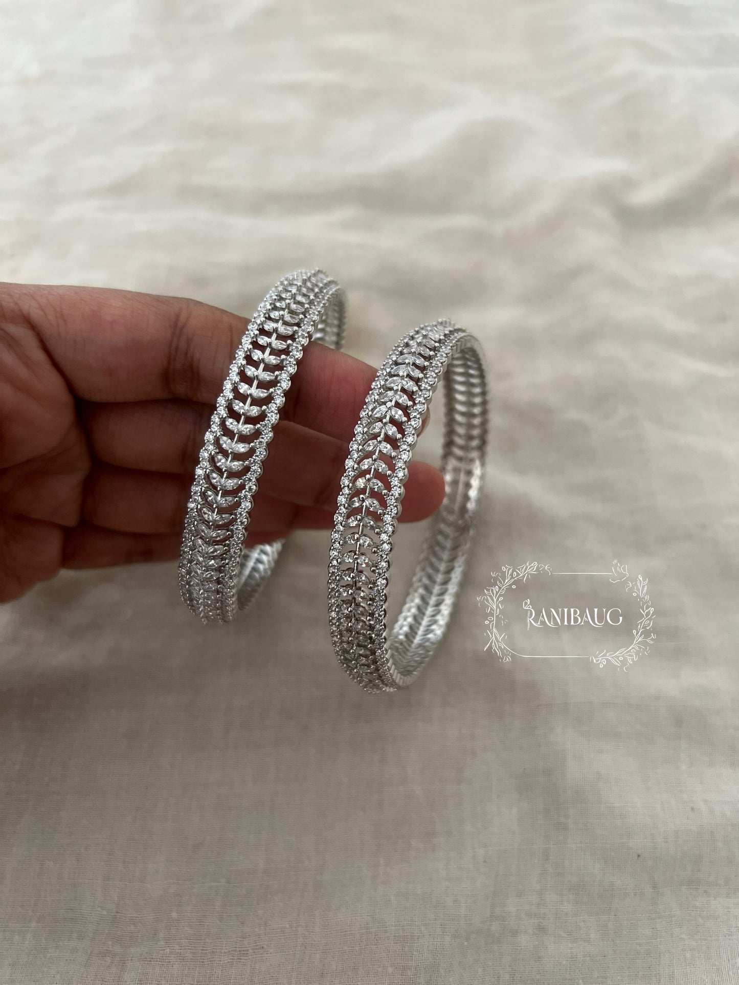 Nitya Luxe Leaf Weave Diamond Bangles Jewelry By Ranibaug