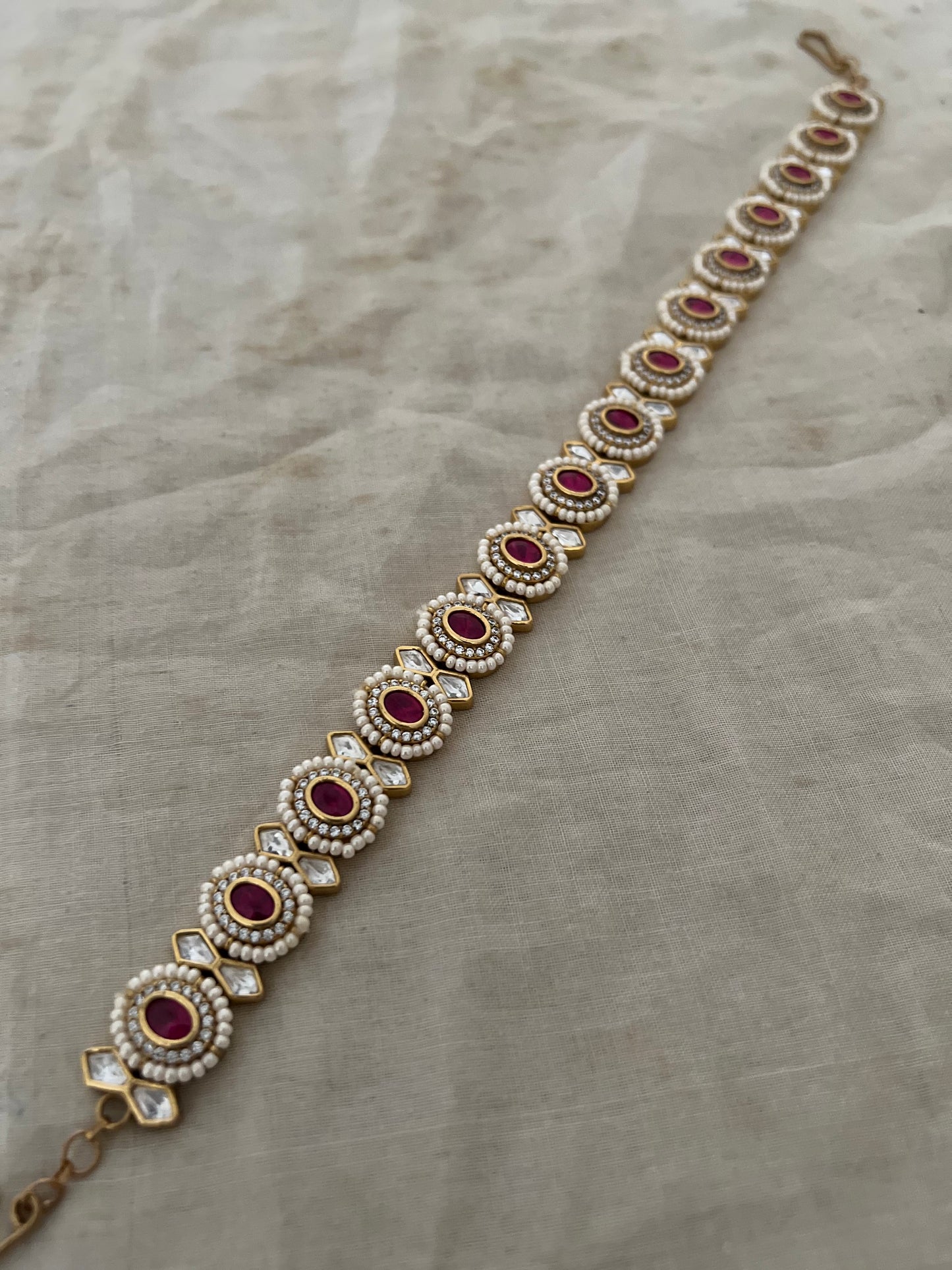 Nityara Round Polki Motif Gold Finish Pearl Adorned Classic Sheeshpatti By Ranibaug