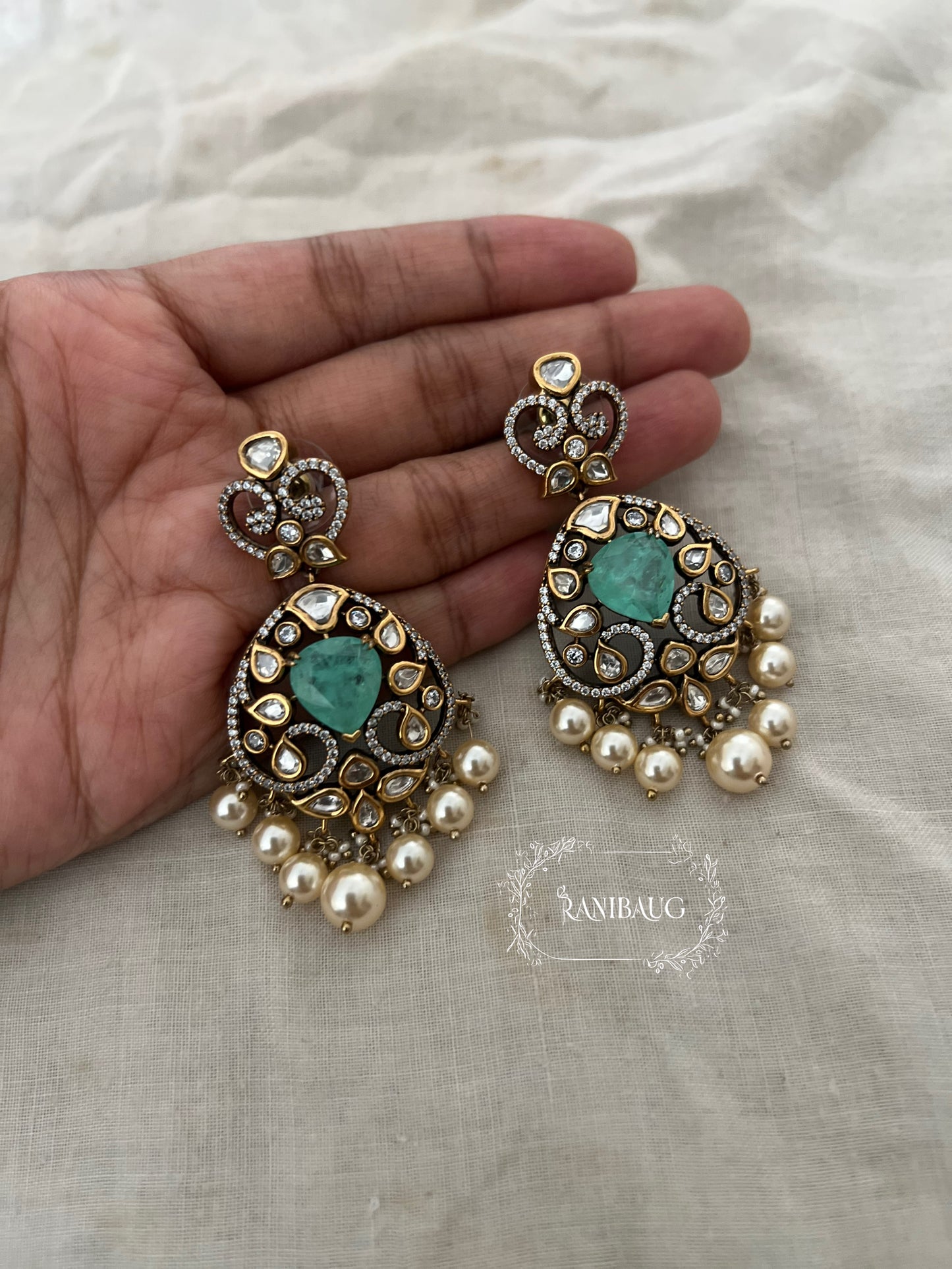 Nivara Victorian Finish Polki And Pearl Adorned Royal Gemstone Festive Earrings By Ranibaug