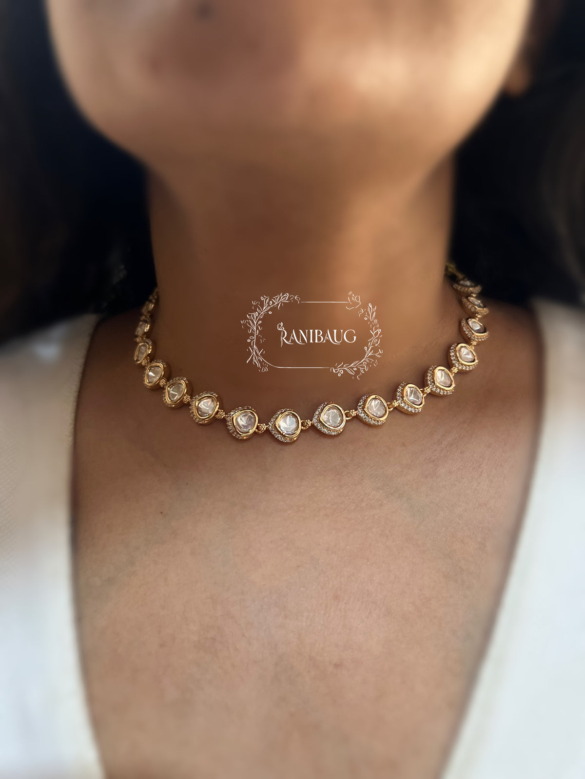Nivisha Polki Kundan Gold Finish Simple Classic Necklace By Ranibaug