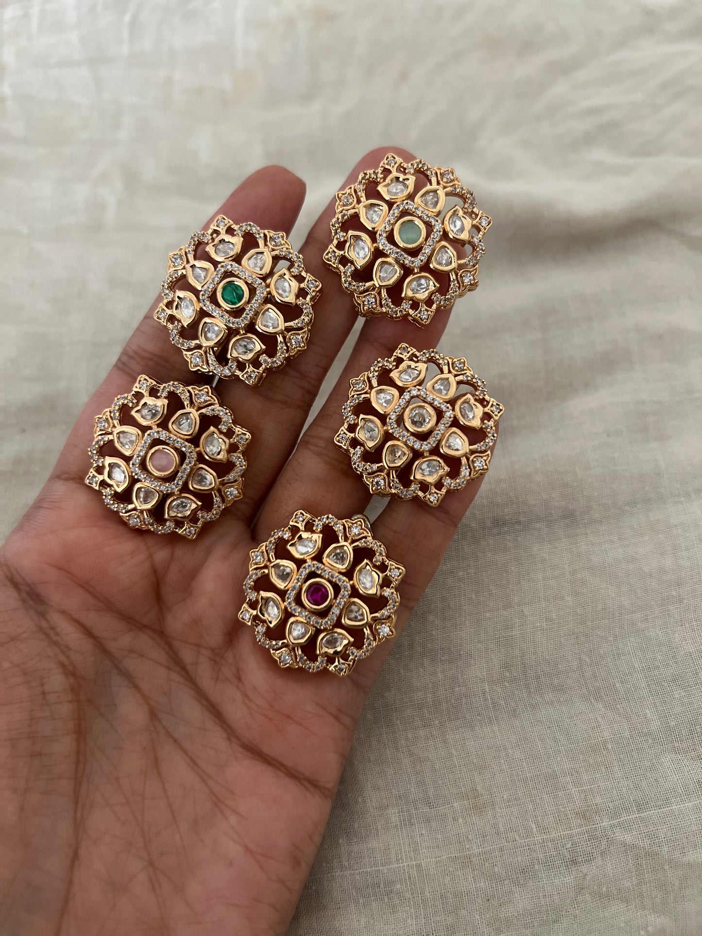 Nyasa Luxury Hand Ring Jewelry Gold Plated With Subtle Color Accents By Ranibaug