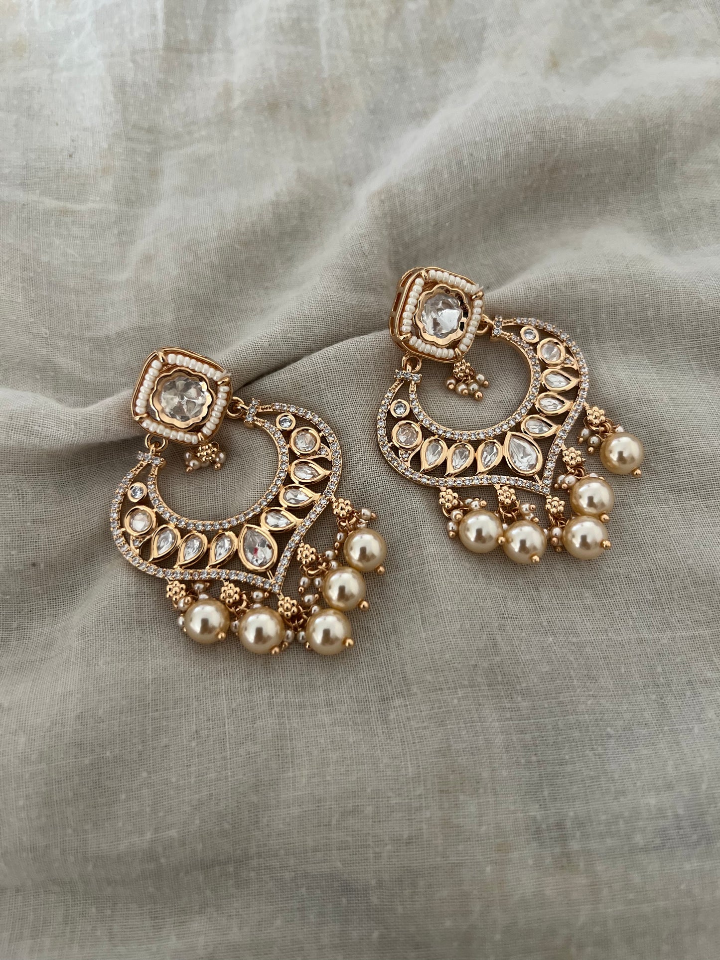 Padma Heritage Polki Kundan Chandbalis by Ranibaug