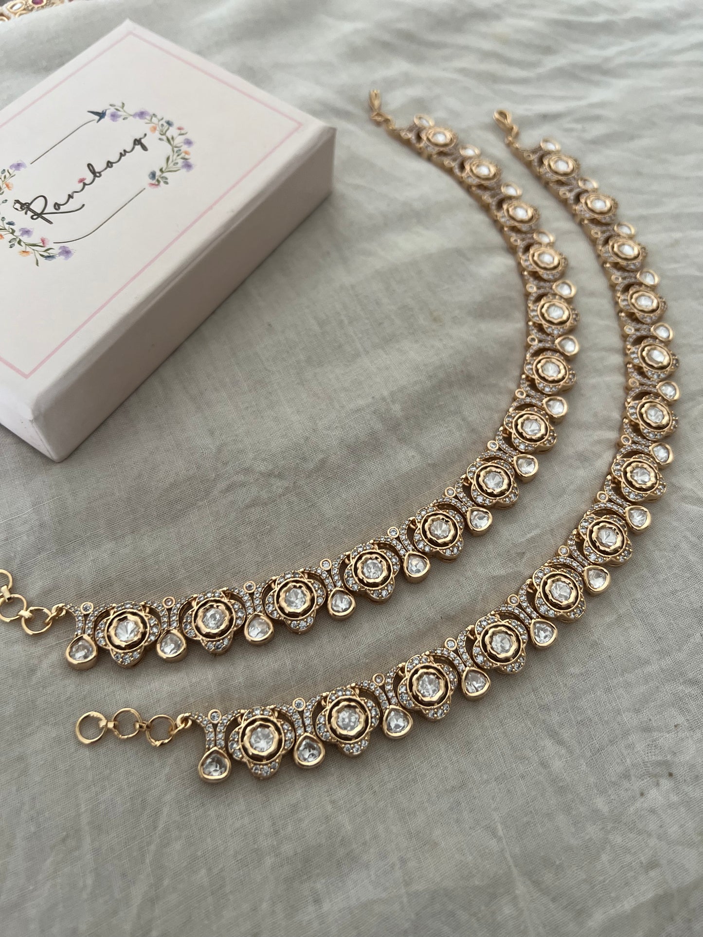 Padma Vintage Polki Kundan Gold Anklet By Ranibaug | Imitation Jewellery Payal