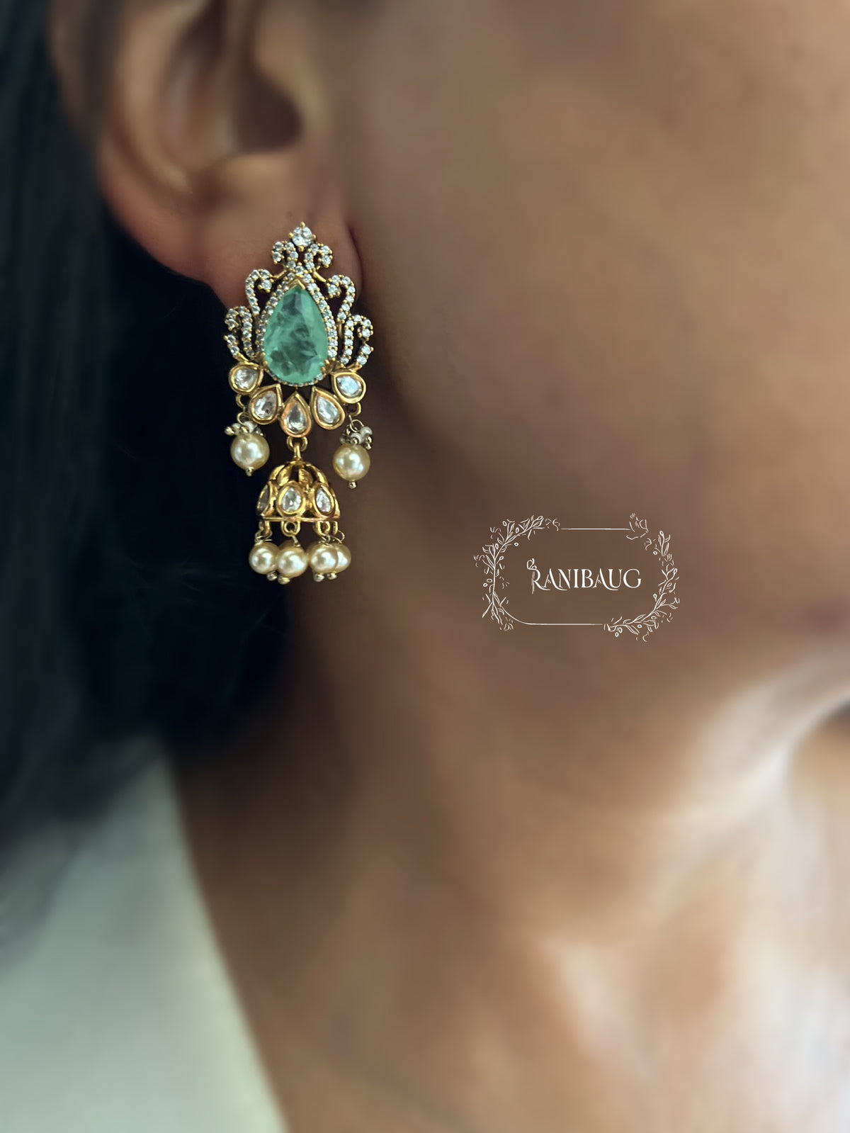 Palak Gold Finish Pearl Jhumki Festive Earrings By Ranibaug