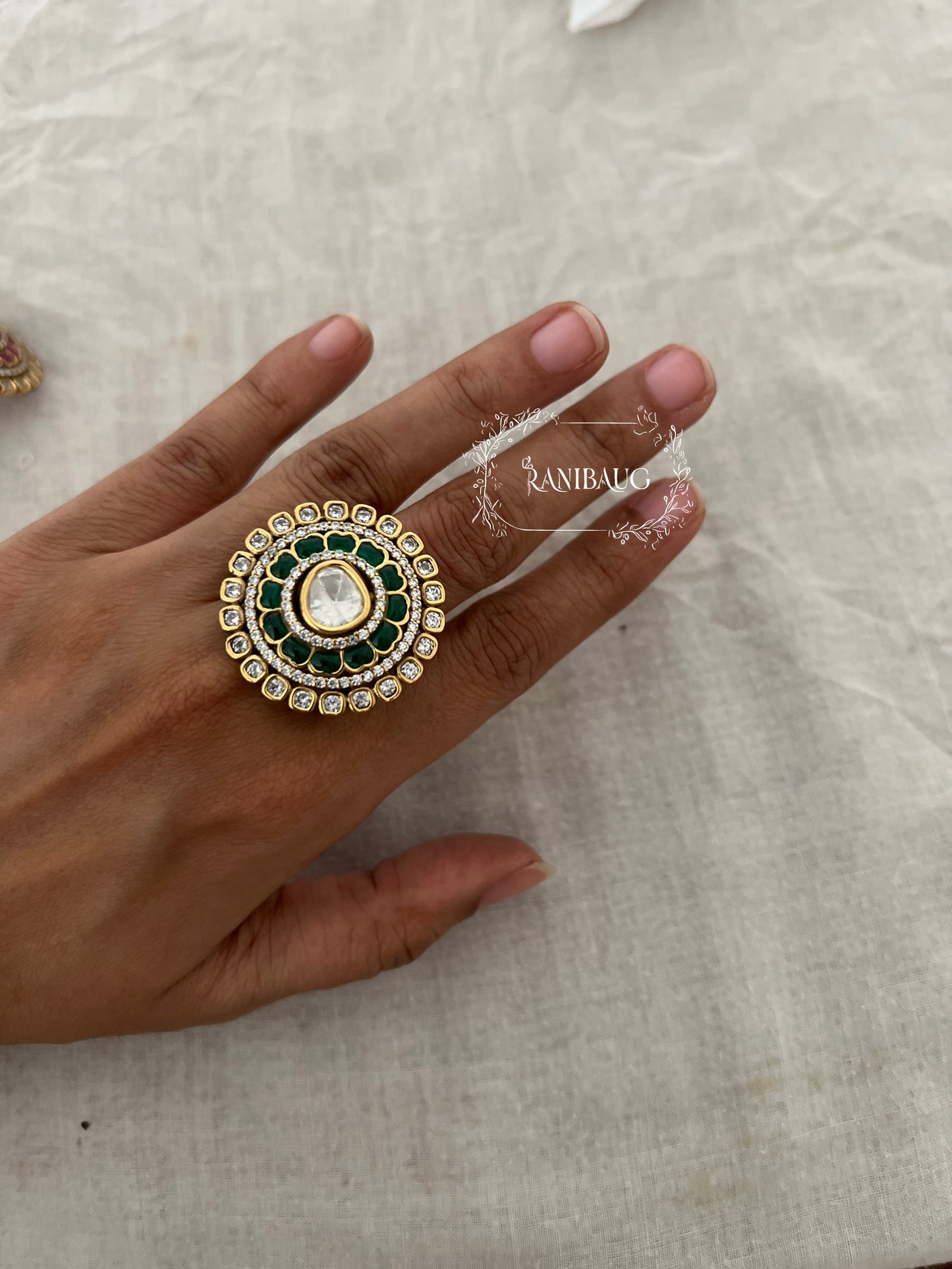 Parisha Kundan Solitaire Oversized Gold Ring By Ranibaug