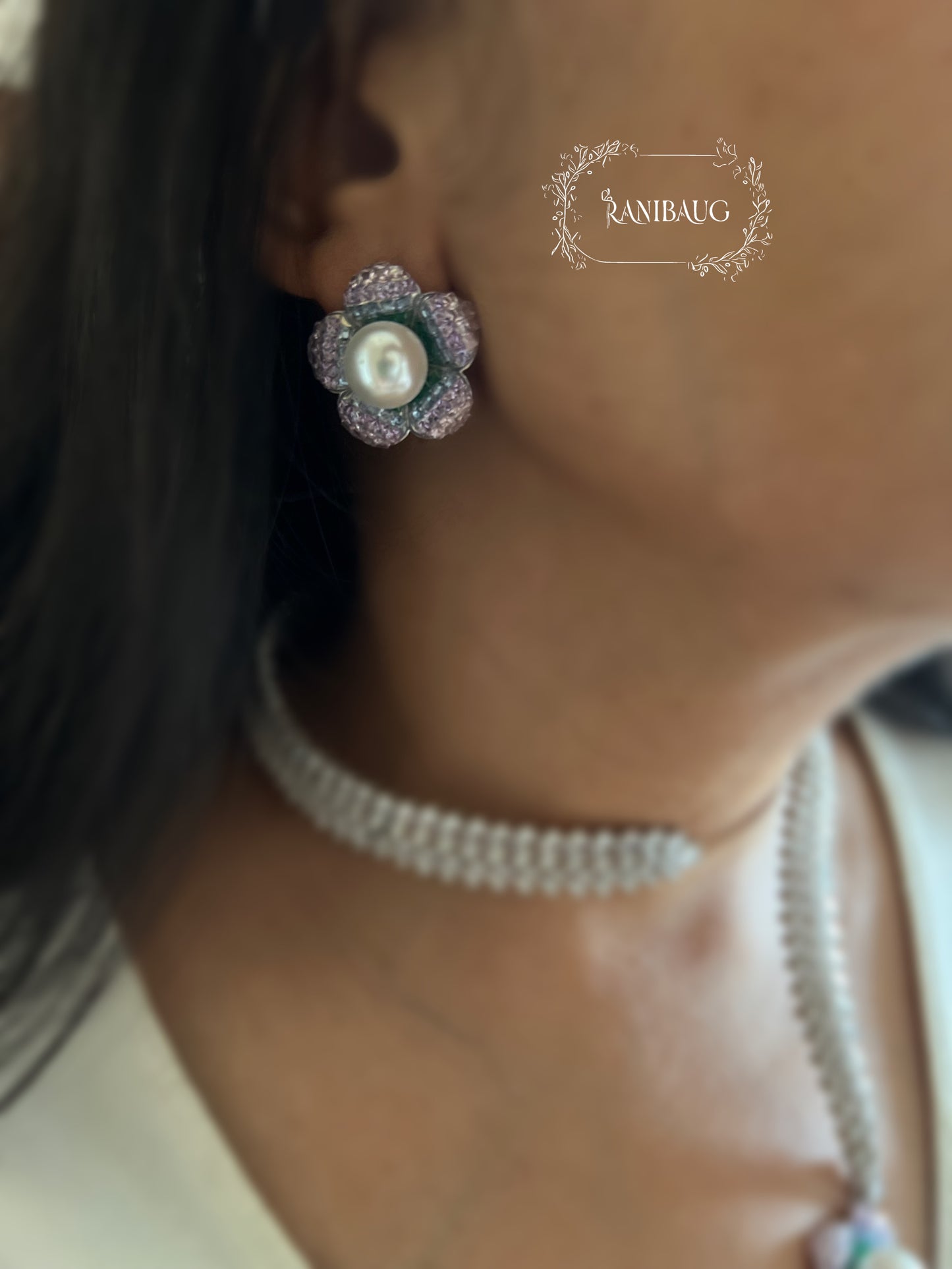 Pearl Blossom Diamond Necklace Set By Ranibaug