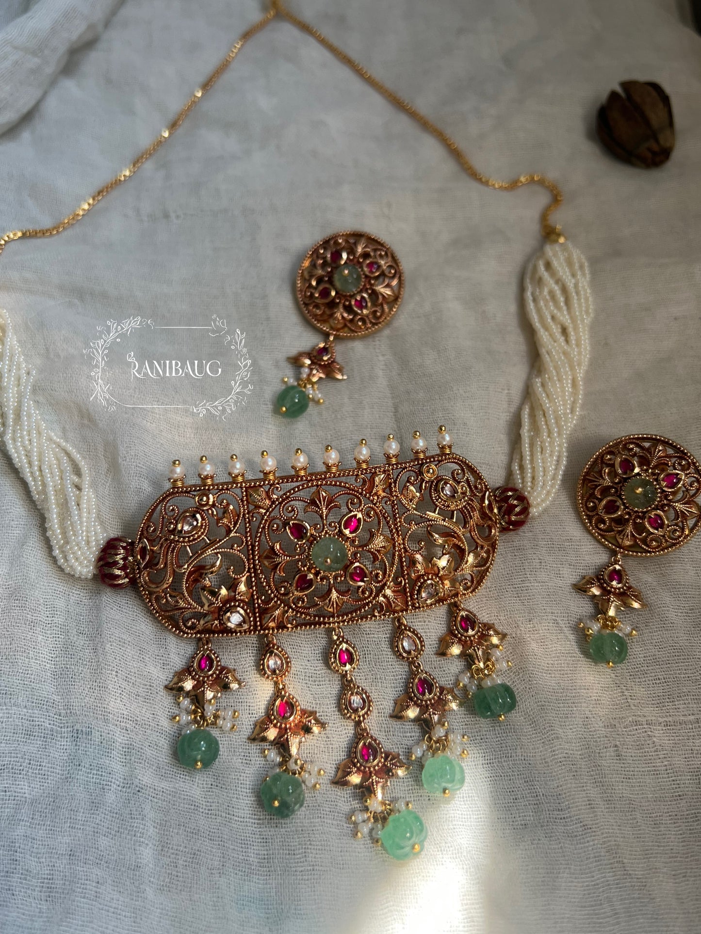 Pragya Royal Queen Inspired Heritage Designer Gold Finish Choker Set By Ranibaug