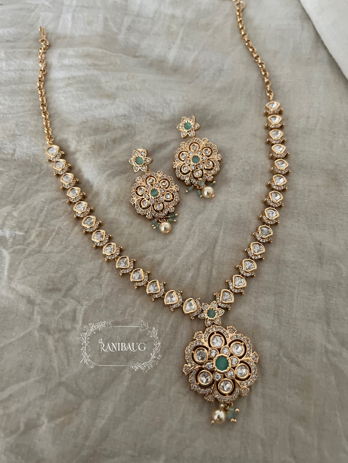 Pranita Polki Kundan Gold Plated Victorian Jewellery Set With Pearl Accents By Ranibaug