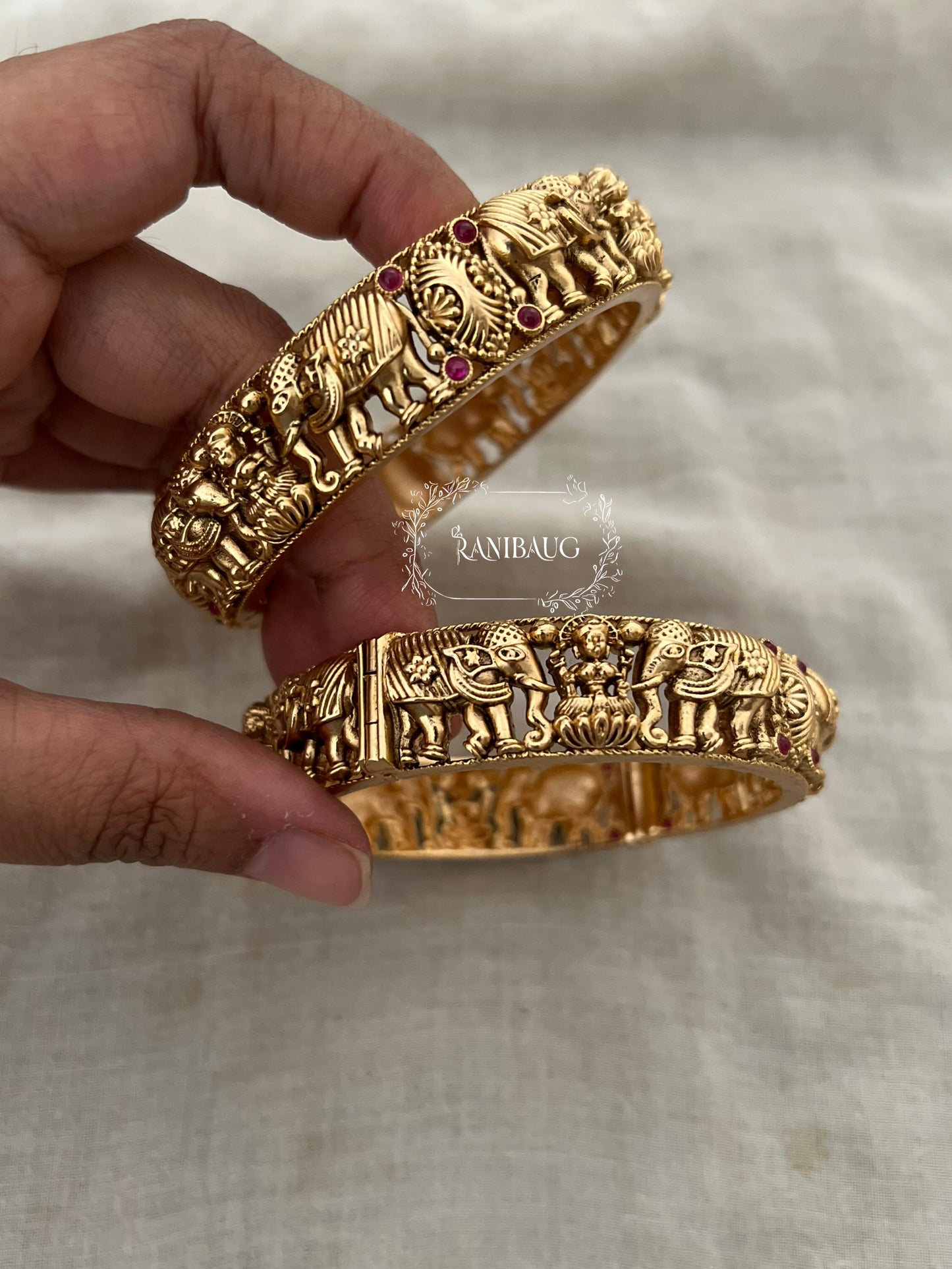Pritisha Ranibaug Heritage Temple Jewelry Goddess Laxmi Motif Gold Bangles