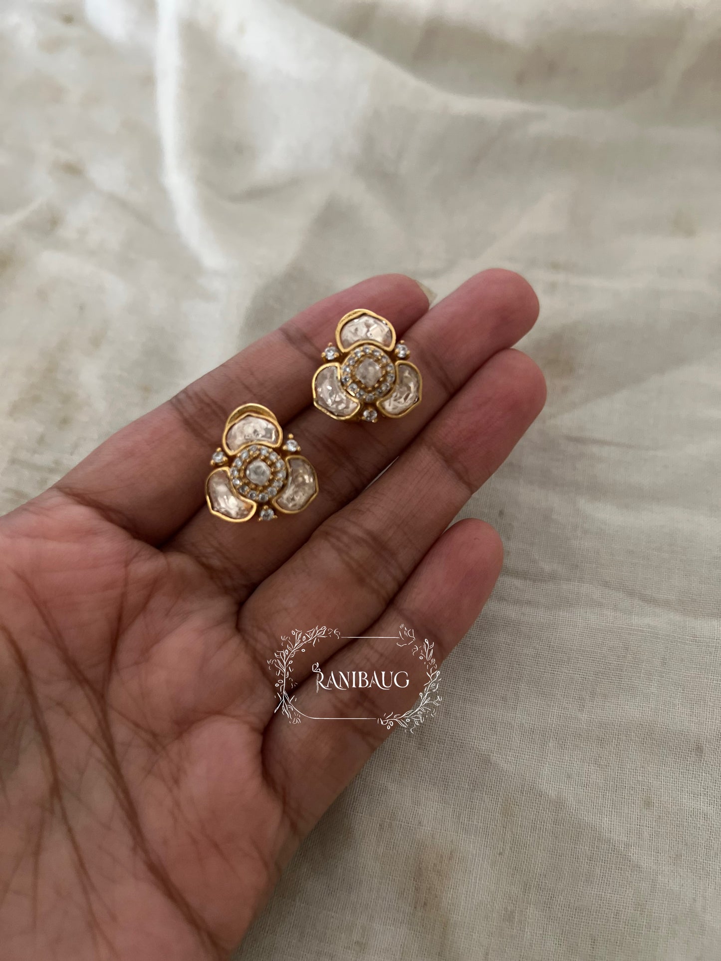 Purvika Polki Gold Finish Ear Studs Jewelry By Ranibaug
